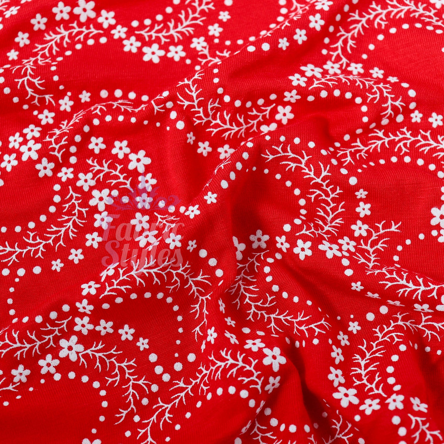 Red Swirl Floral Viscose Elastane Fabric