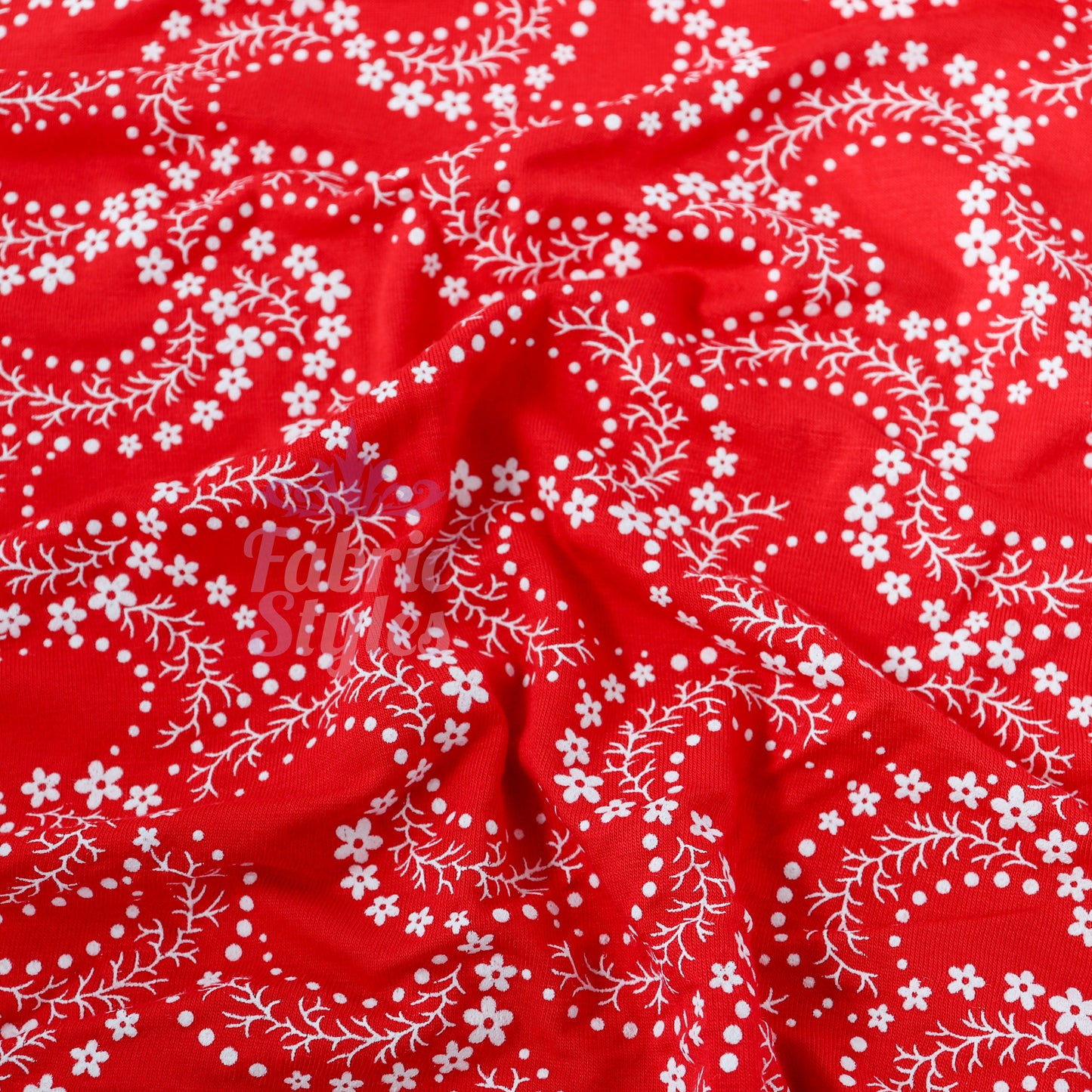 Red Swirl Floral Viscose Elastane Fabric