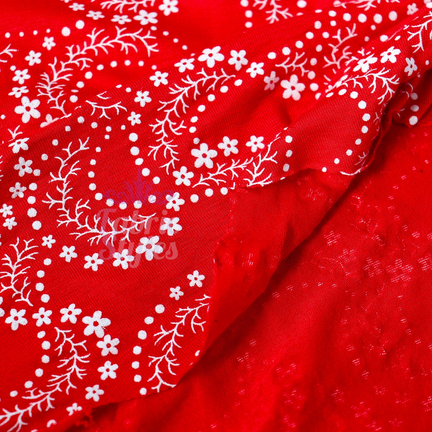 Red Swirl Floral Viscose Elastane Fabric