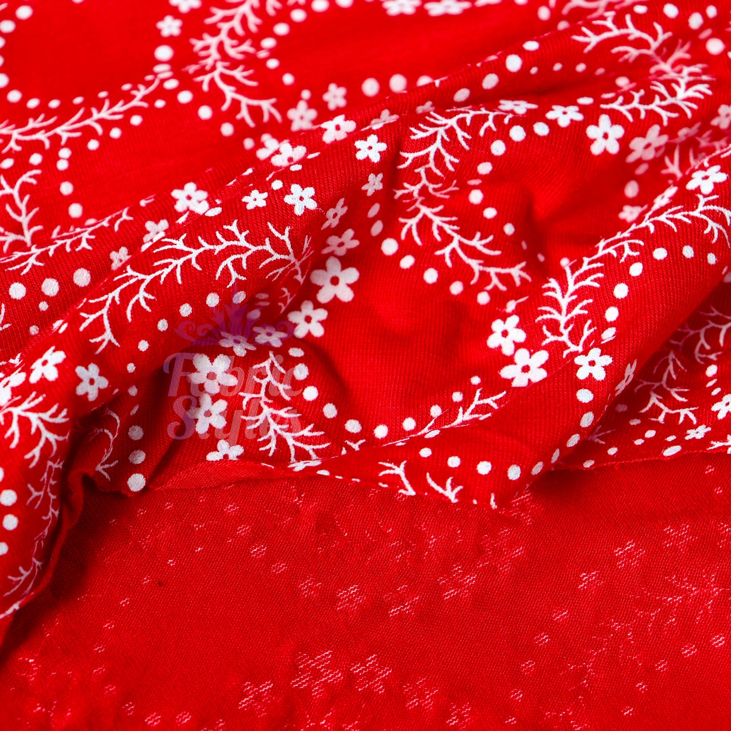 Red Swirl Floral Viscose Elastane Fabric