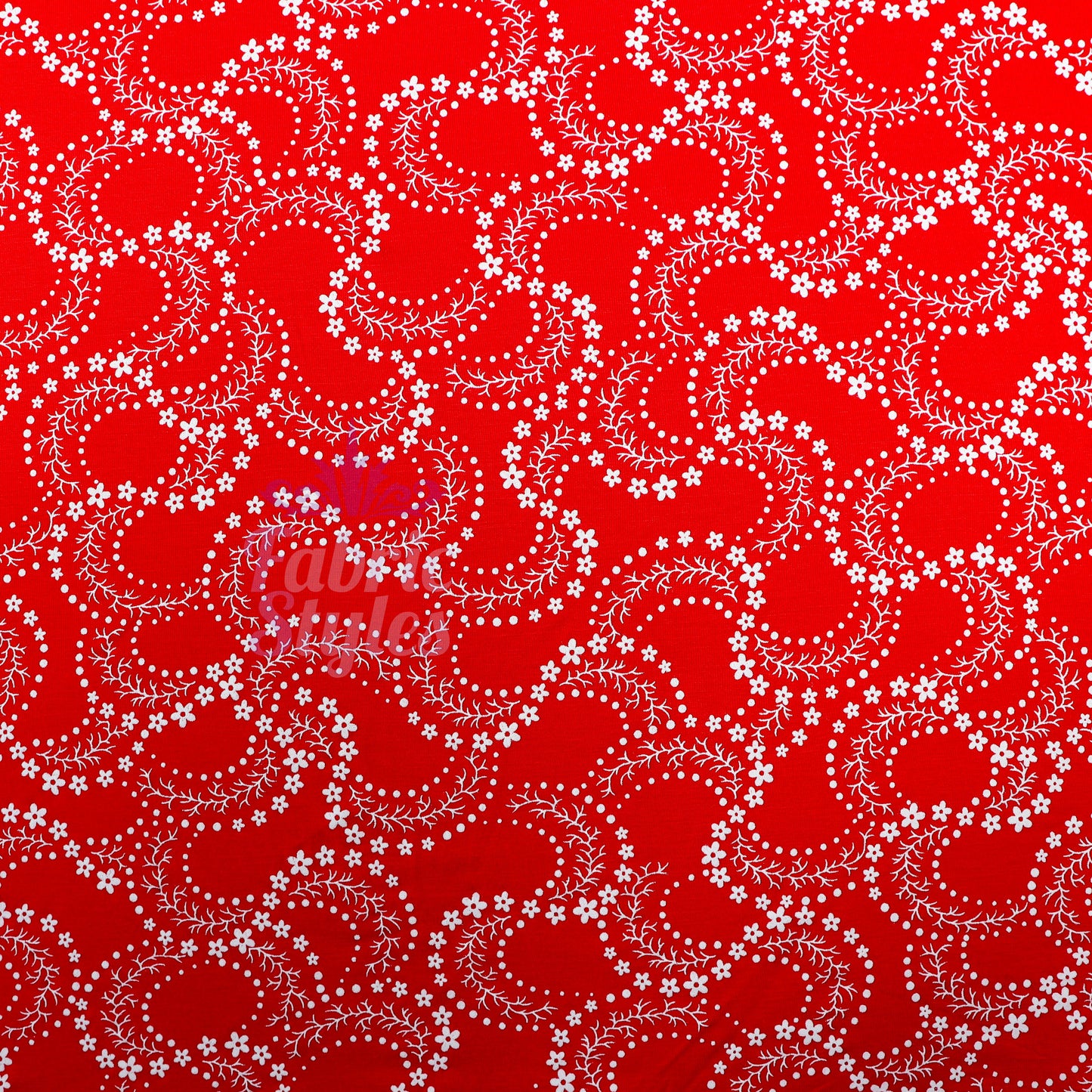 Red Swirl Floral Viscose Elastane Fabric