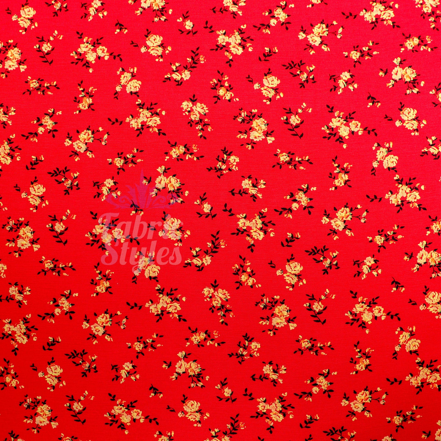 Red Floral Viscose Elastane Fabric