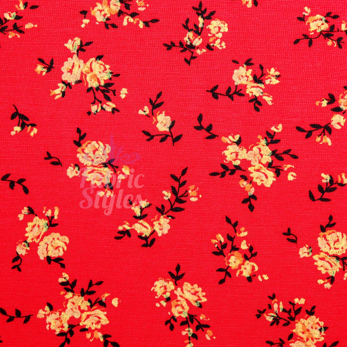 Red Floral Viscose Elastane Fabric