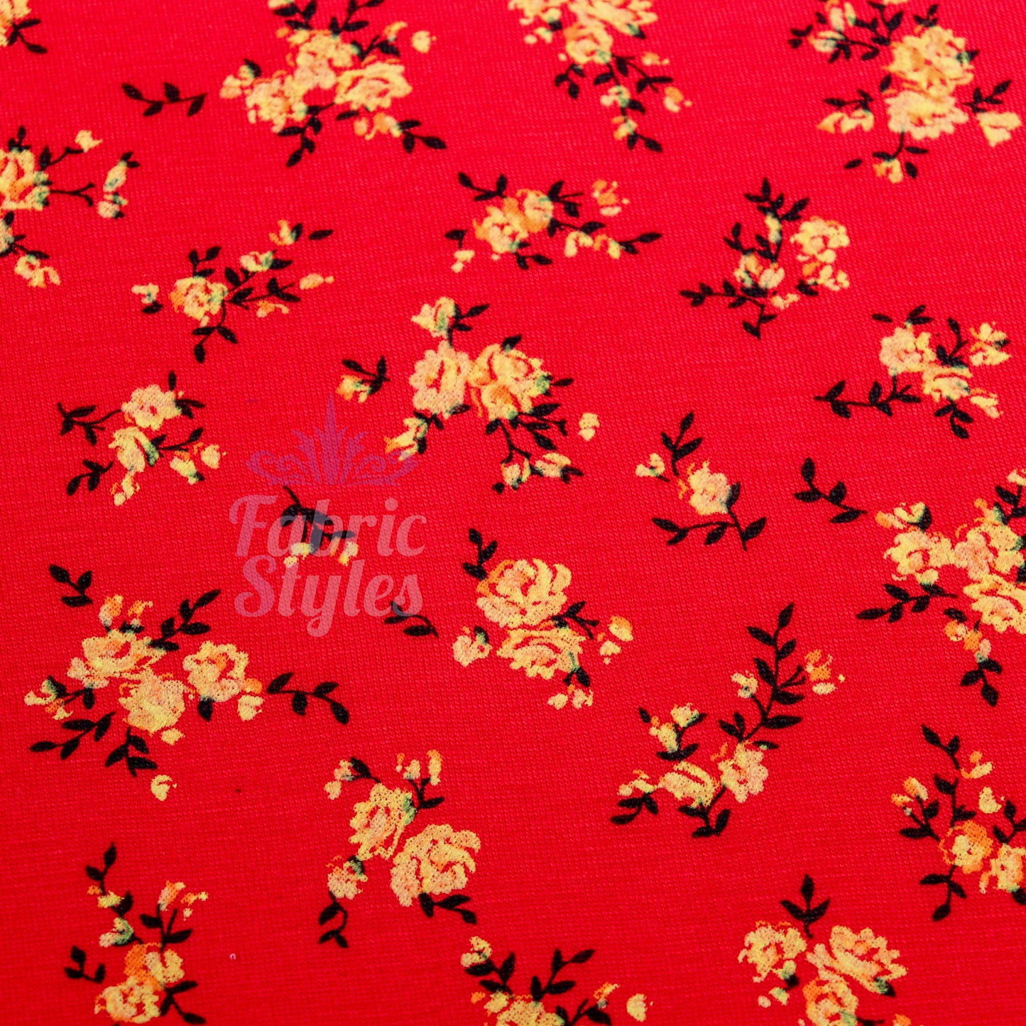 Red Floral Viscose Elastane Fabric