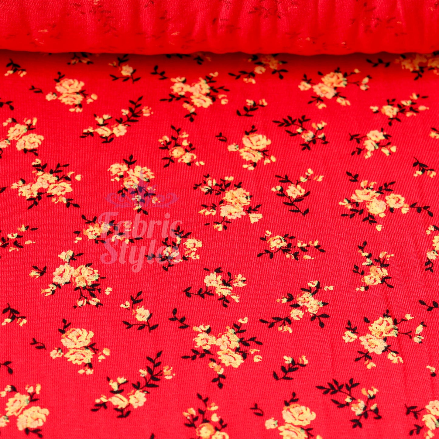 Red Floral Viscose Elastane Fabric