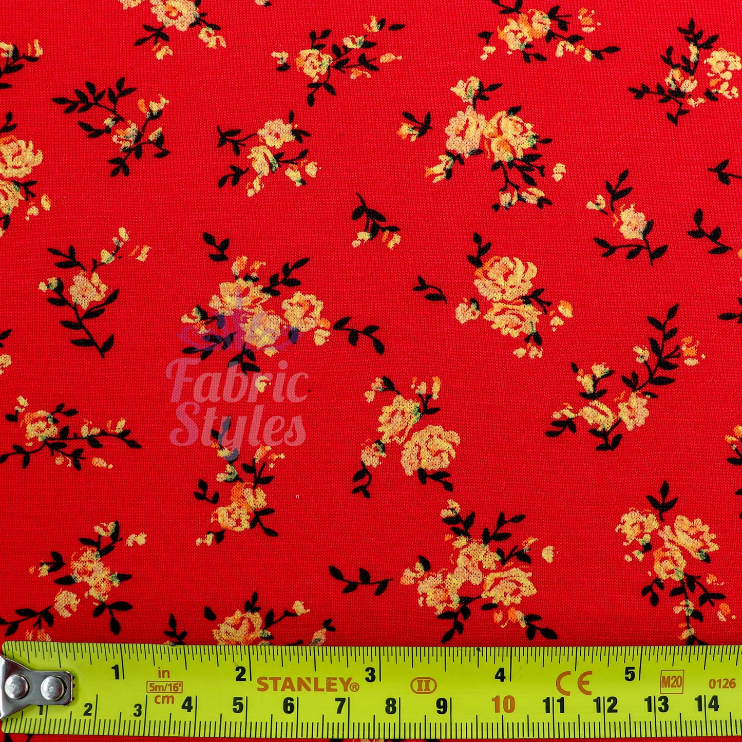Red Floral Viscose Elastane Fabric