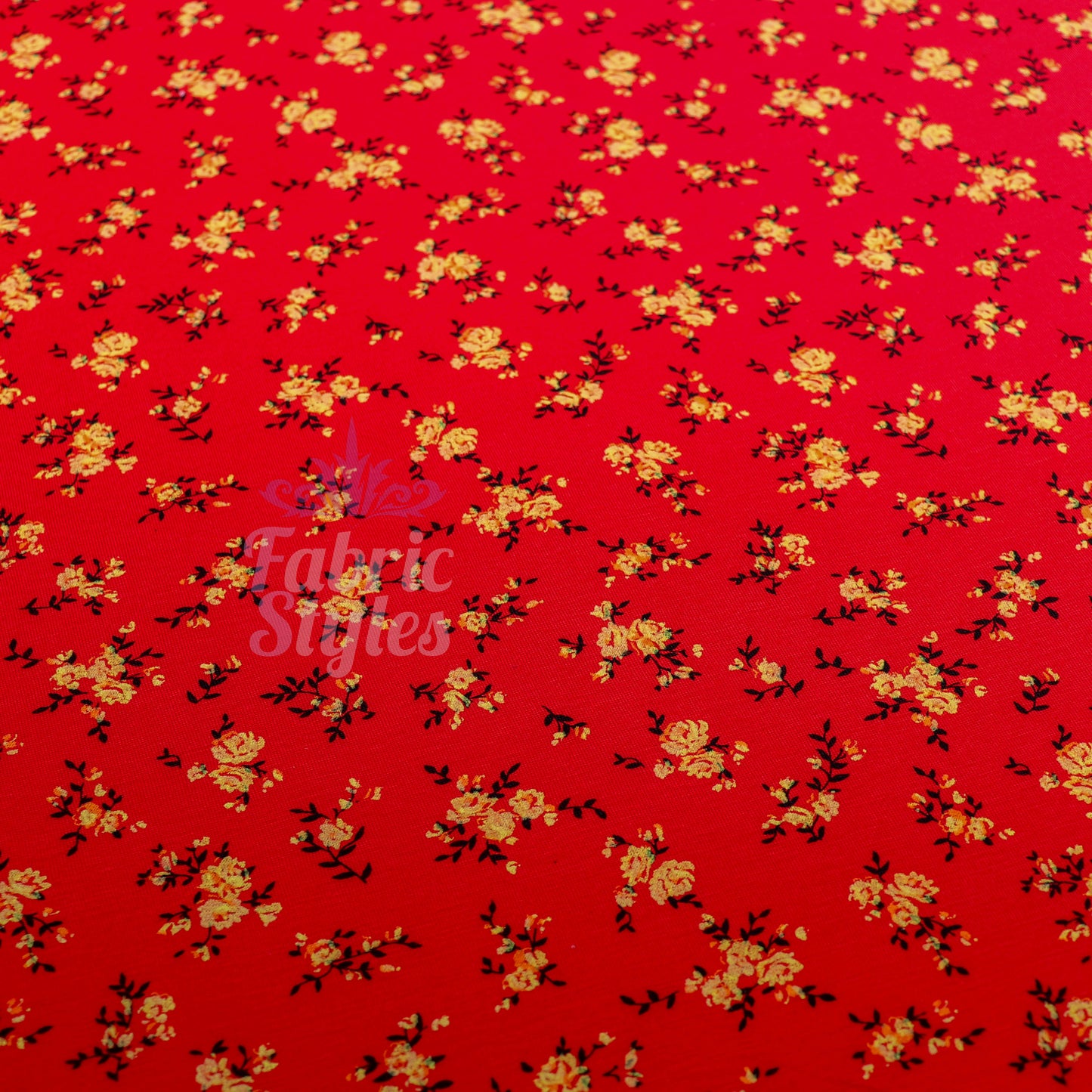 Red Floral Viscose Elastane Fabric
