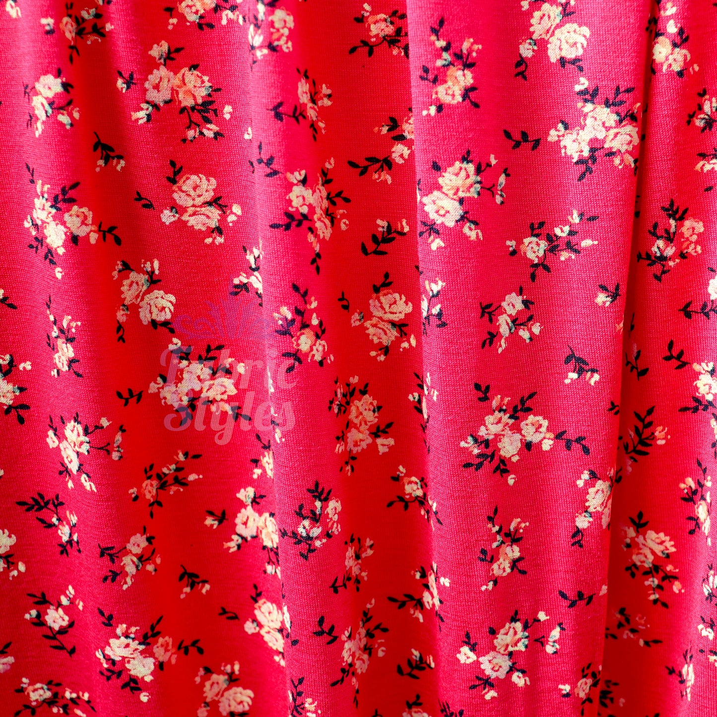 Red Floral Viscose Elastane Fabric