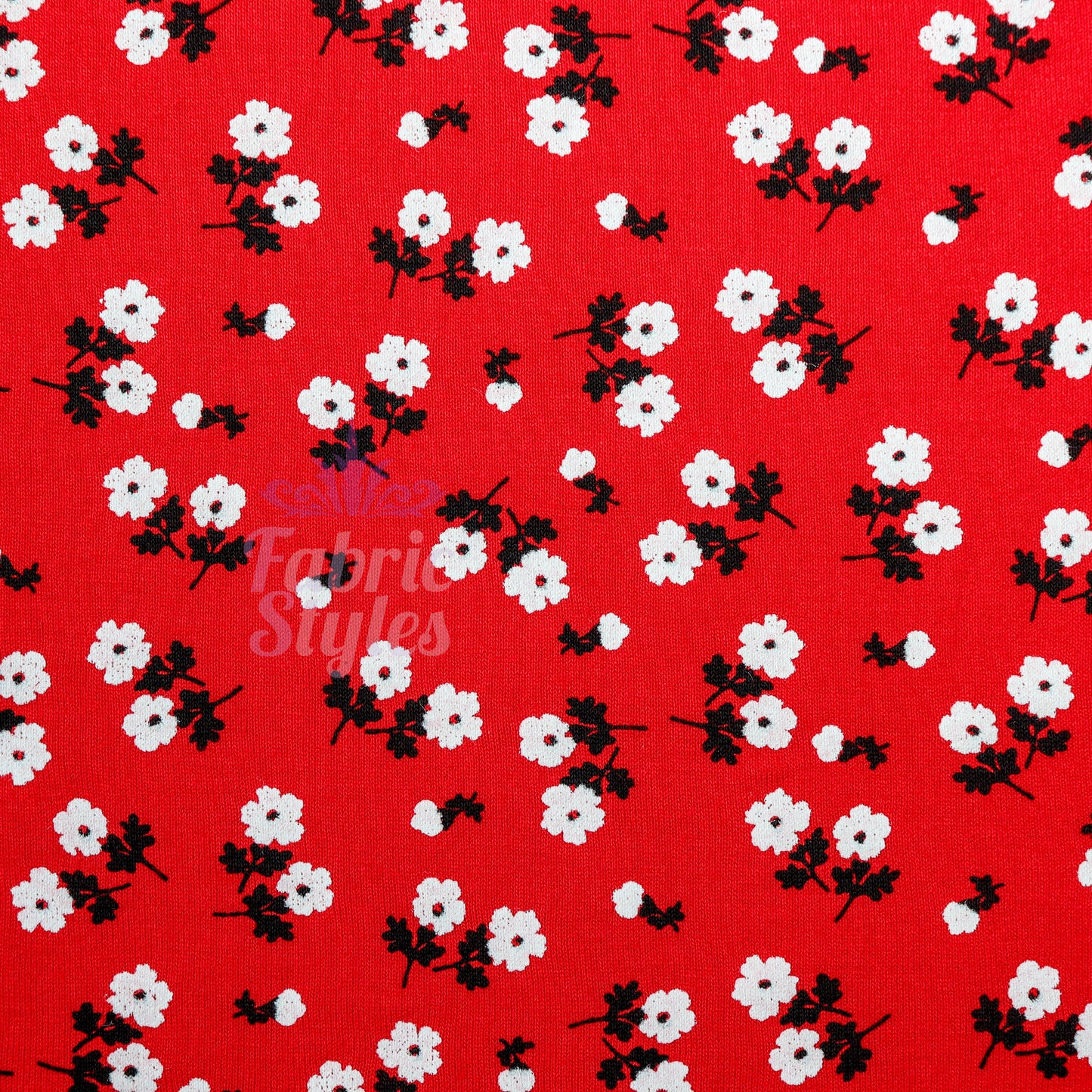 Red Ditsy Black White Viscose Elastane Fabric