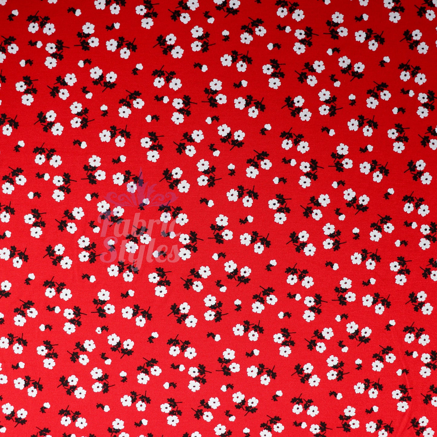 Red Ditsy Black White Viscose Elastane Fabric