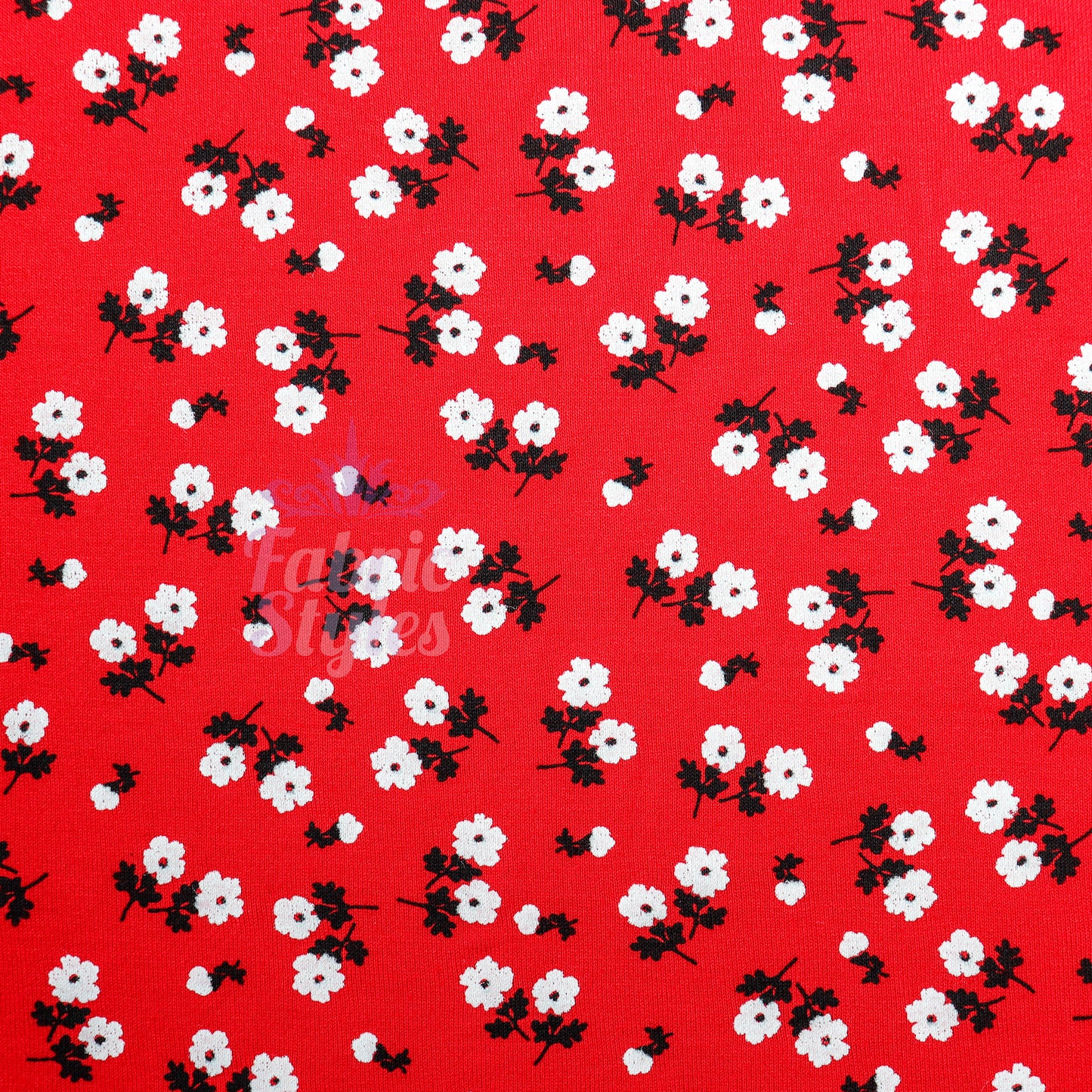 Red Ditsy Black White Viscose Elastane Fabric