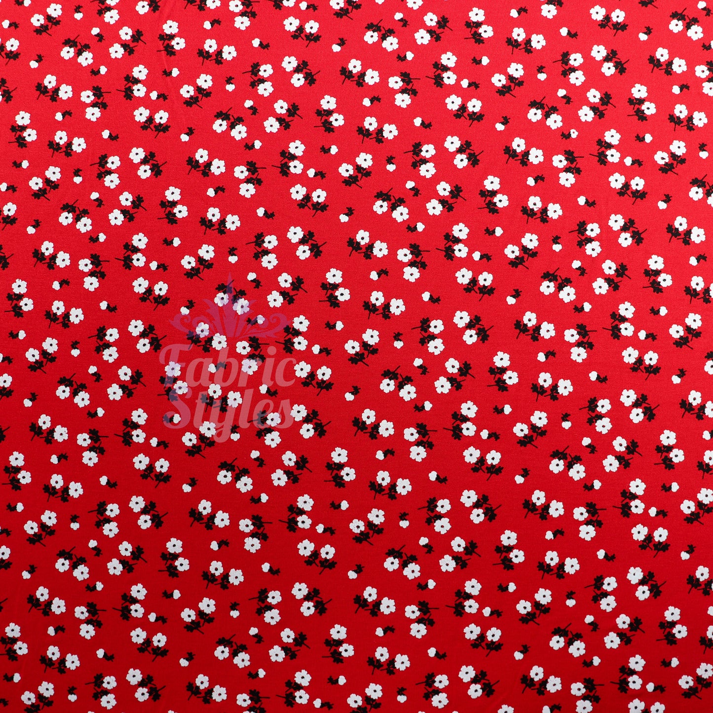 Red Ditsy Black White Viscose Elastane Fabric