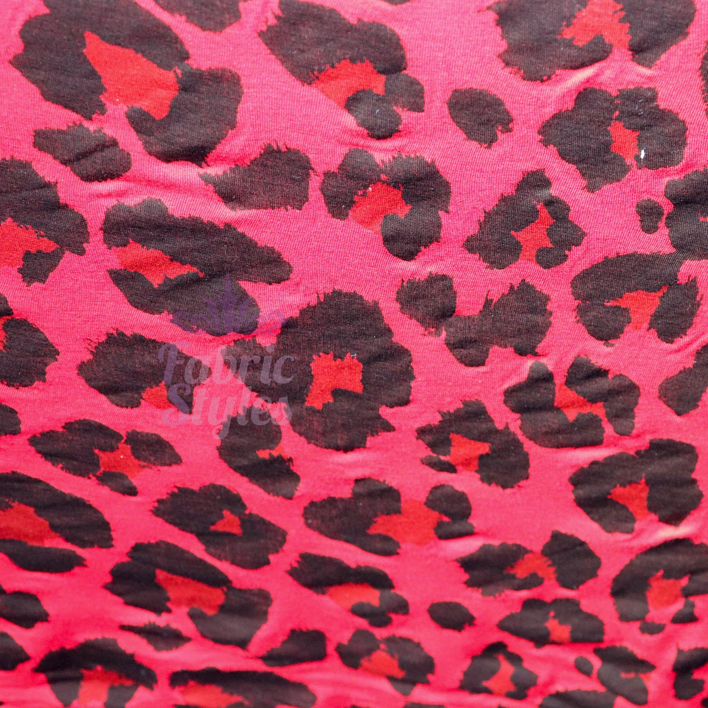 Red Leopard Print Viscose Elastane Fabric