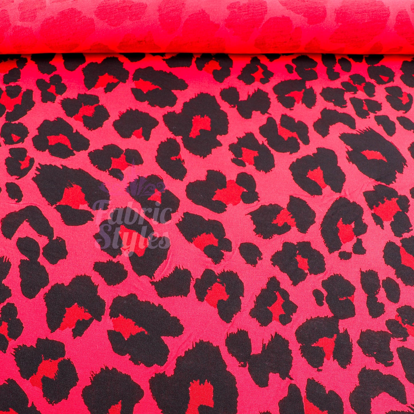 Red Leopard Print Viscose Elastane Fabric