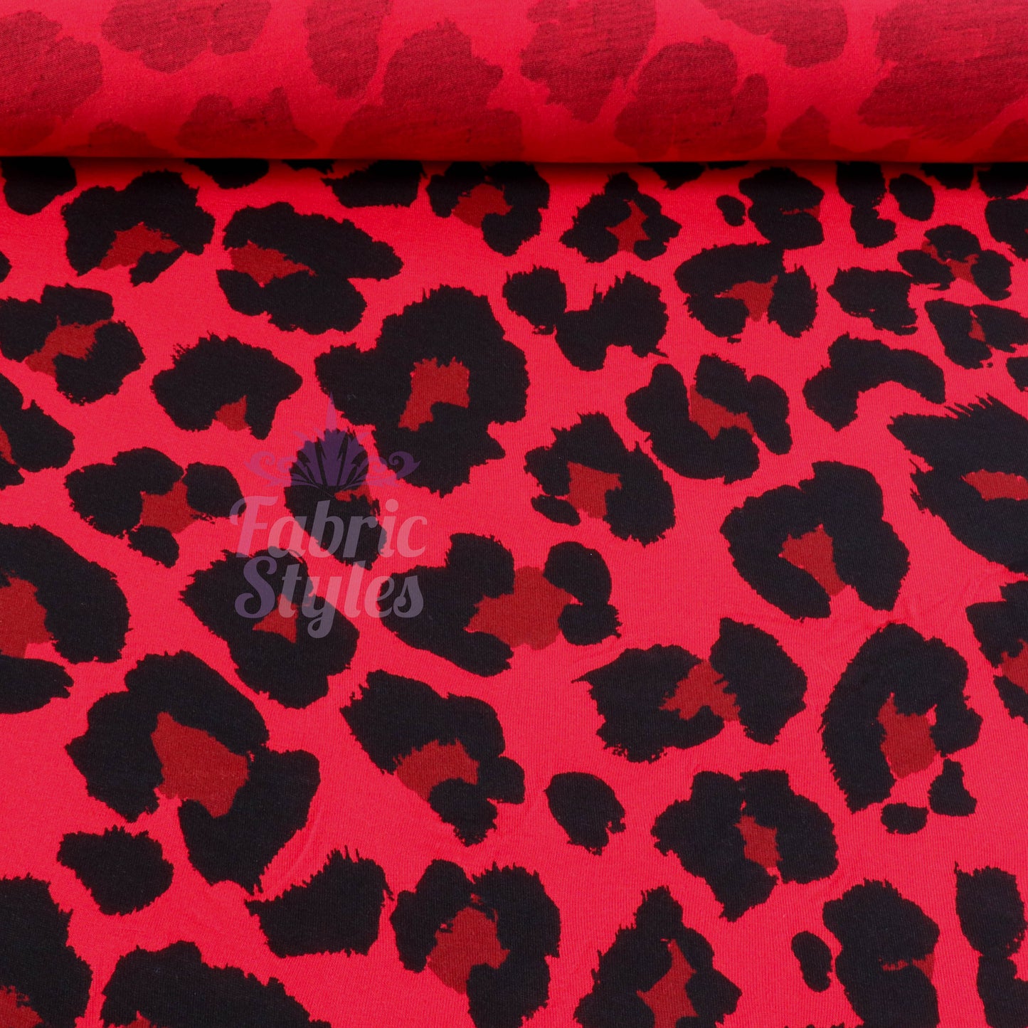Red Leopard Print Viscose Elastane Fabric
