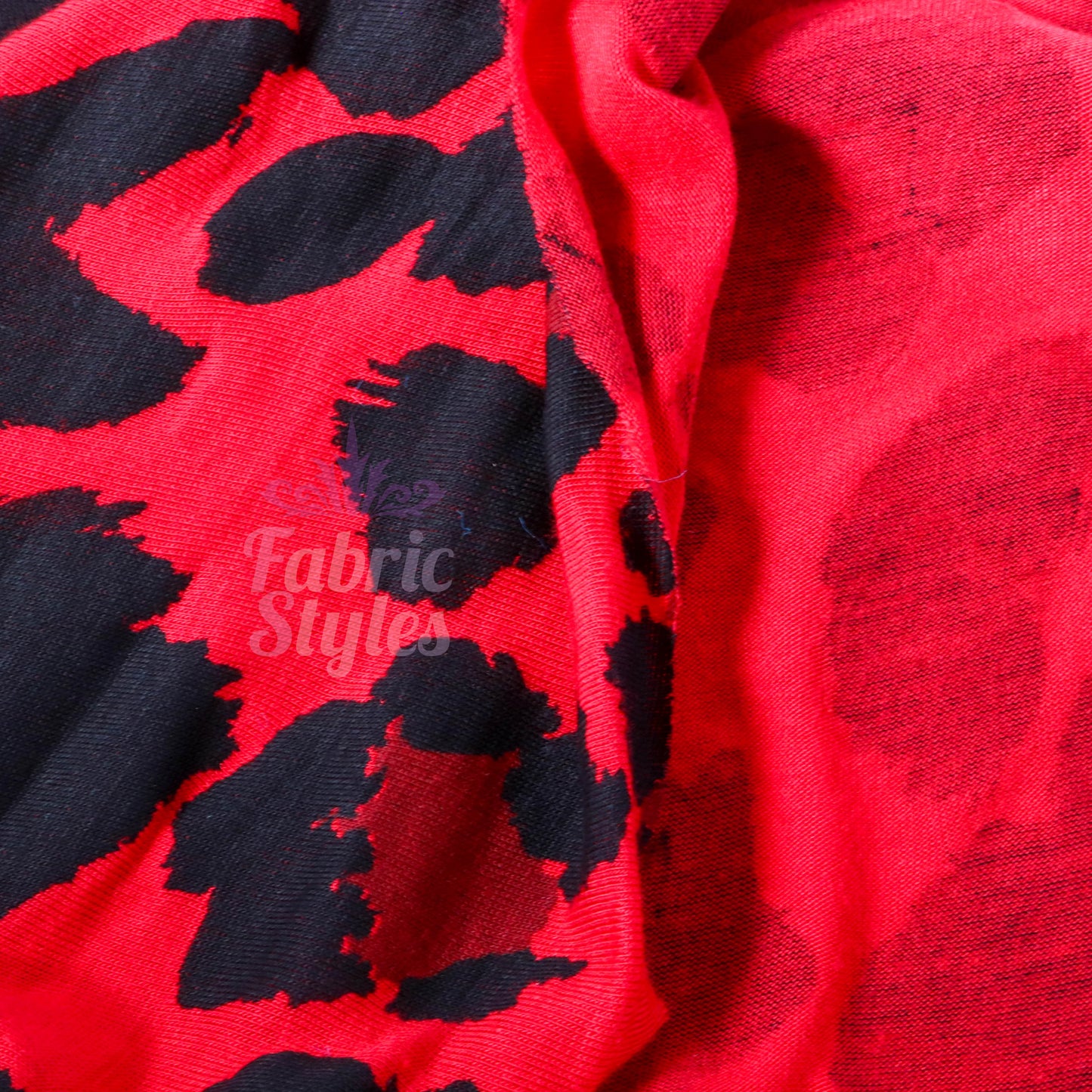 Red Leopard Print Viscose Elastane Fabric