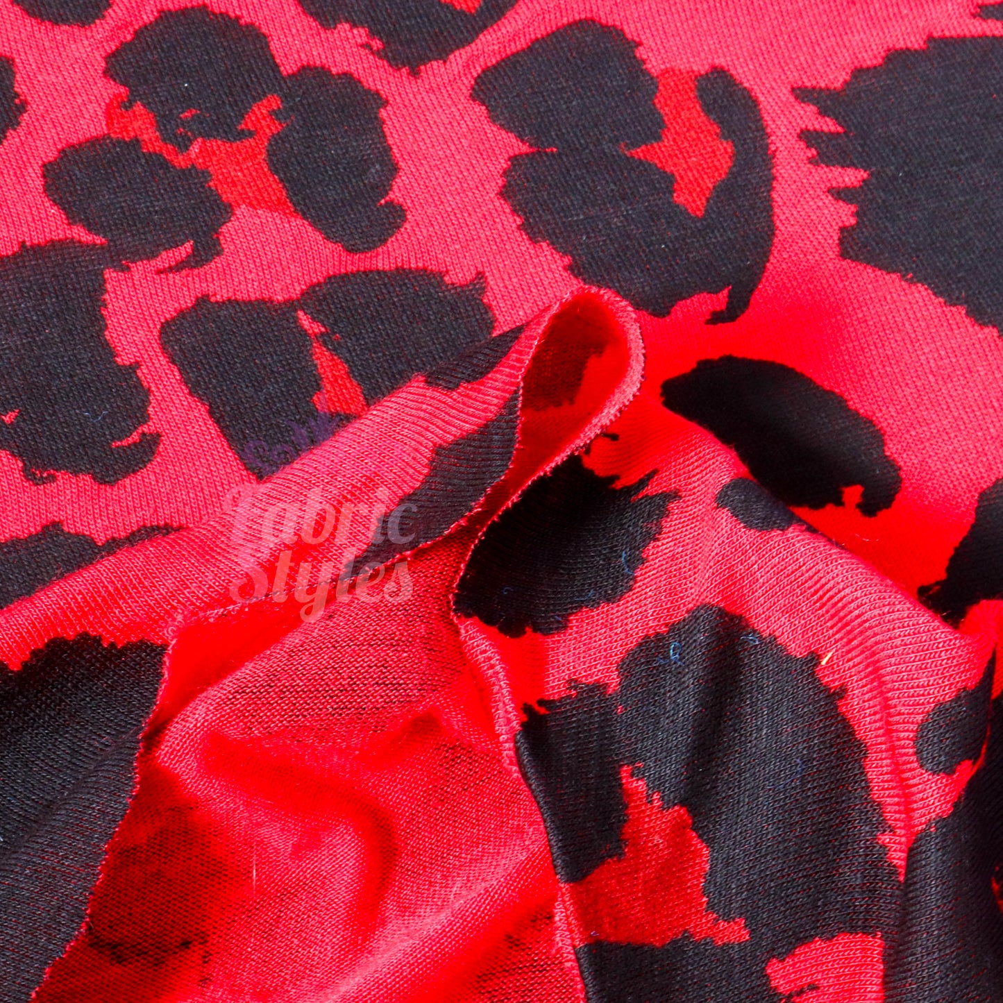 Red Leopard Print Viscose Elastane Fabric