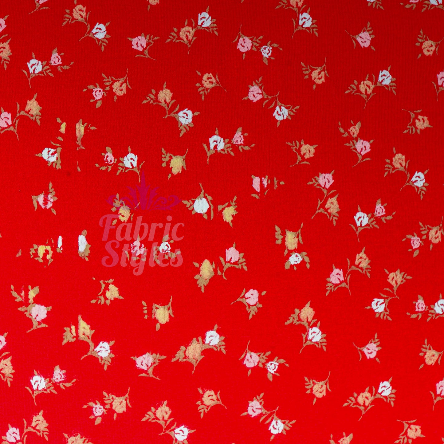 Red Ditsy White Yellow Viscose Elastane Fabric