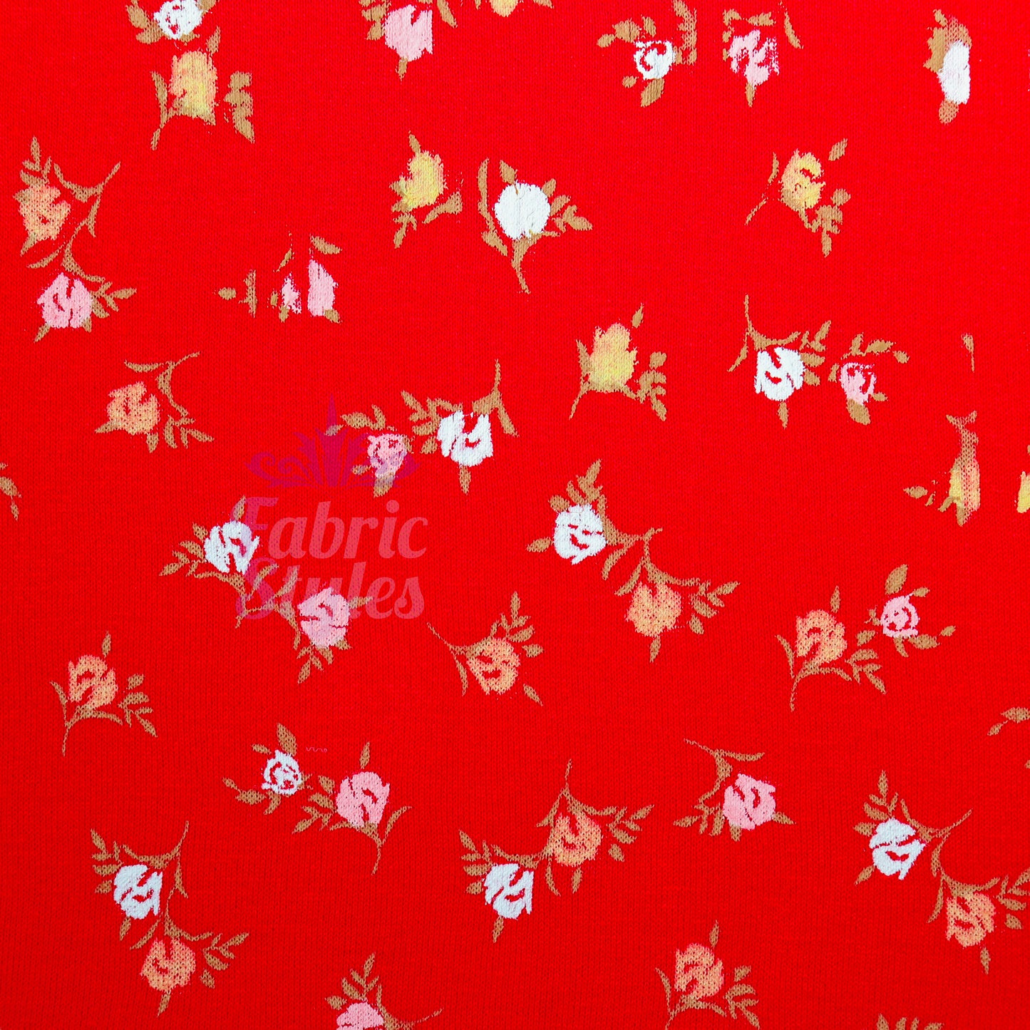 Red Ditsy White Yellow Viscose Elastane Fabric