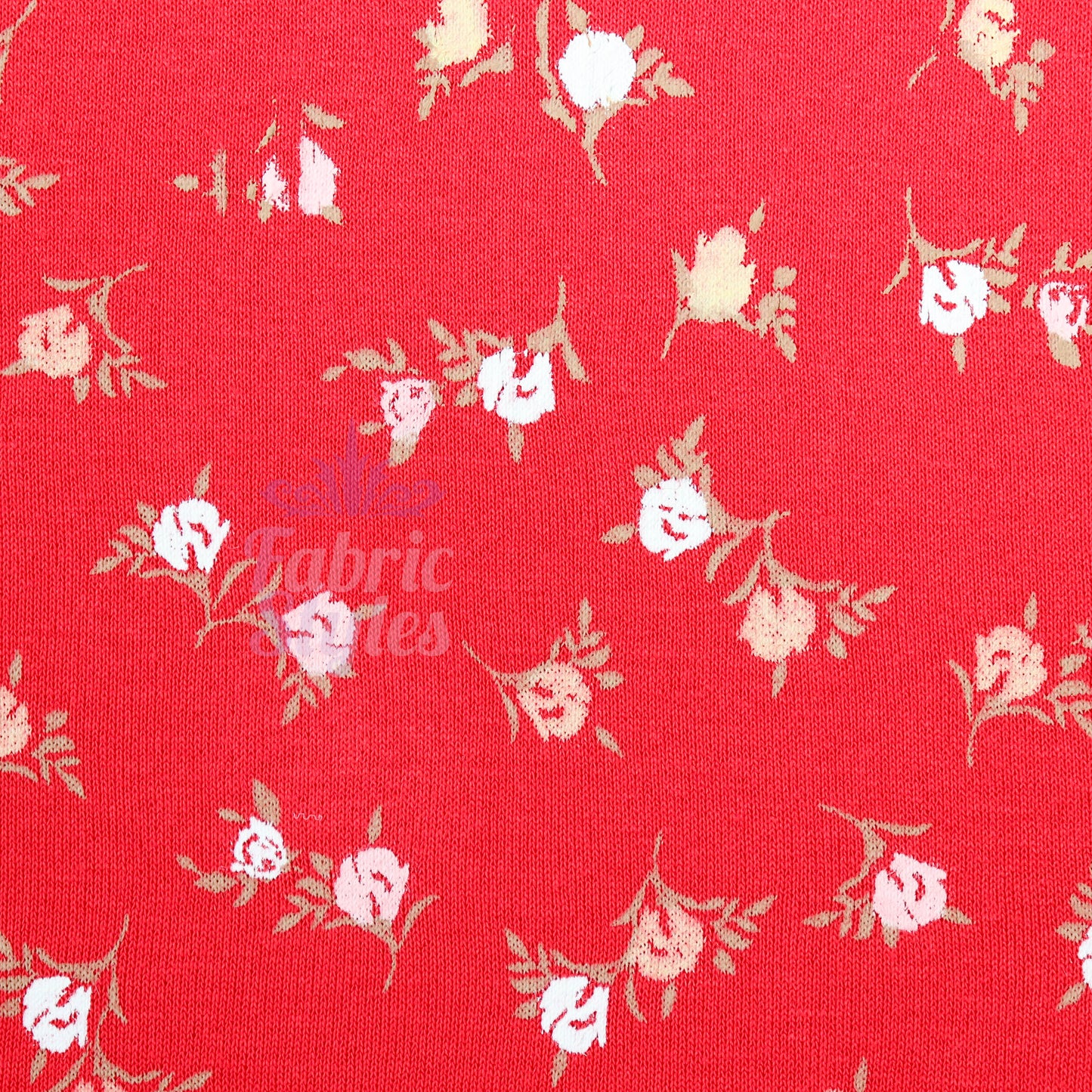 Red Ditsy White Yellow Viscose Elastane Fabric