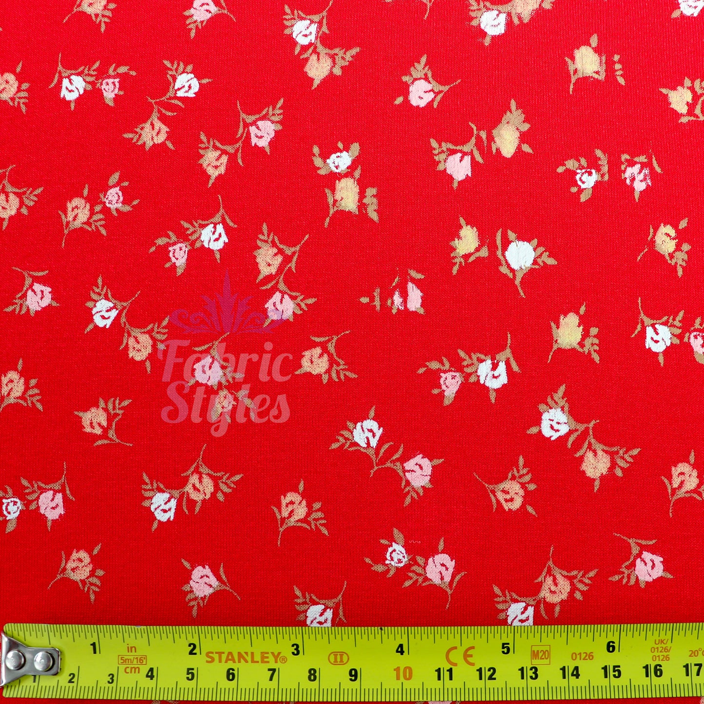 Red Ditsy White Yellow Viscose Elastane Fabric