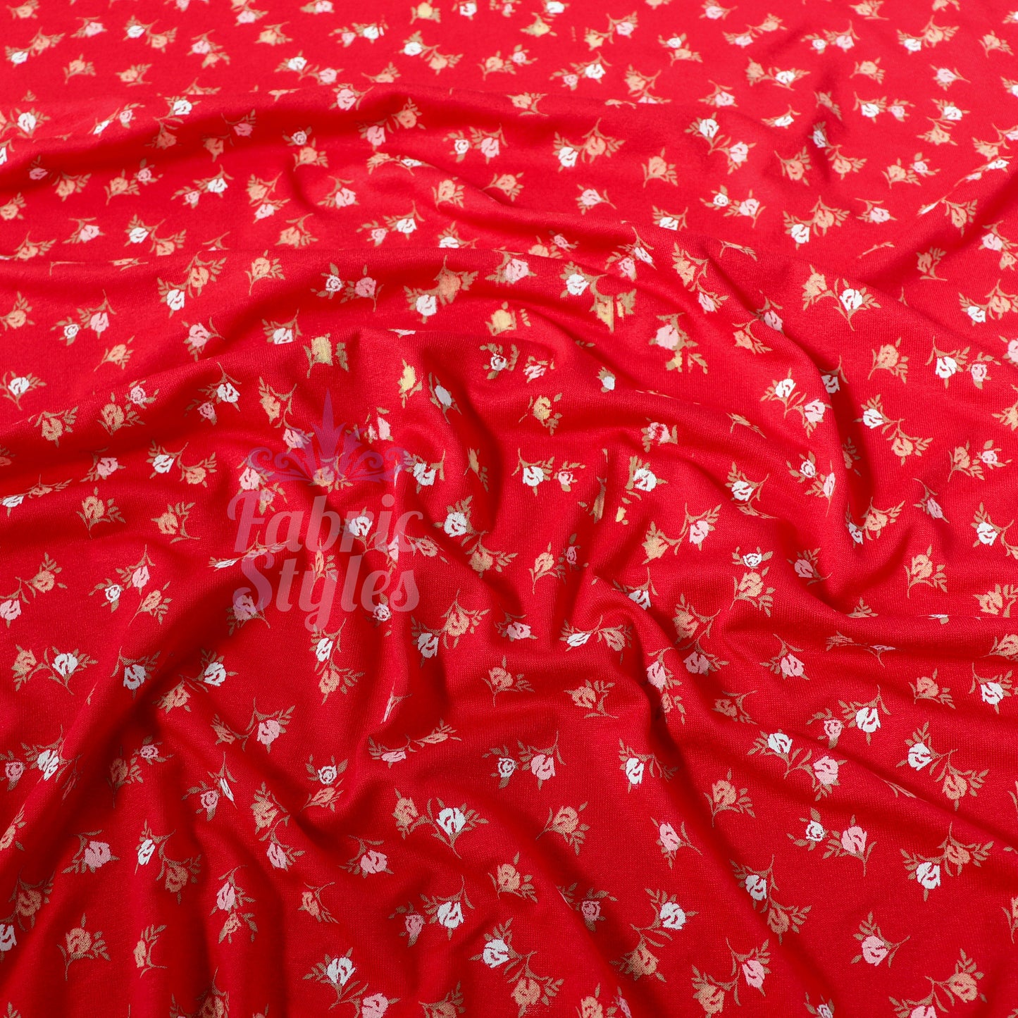 Red Ditsy White Yellow Viscose Elastane Fabric