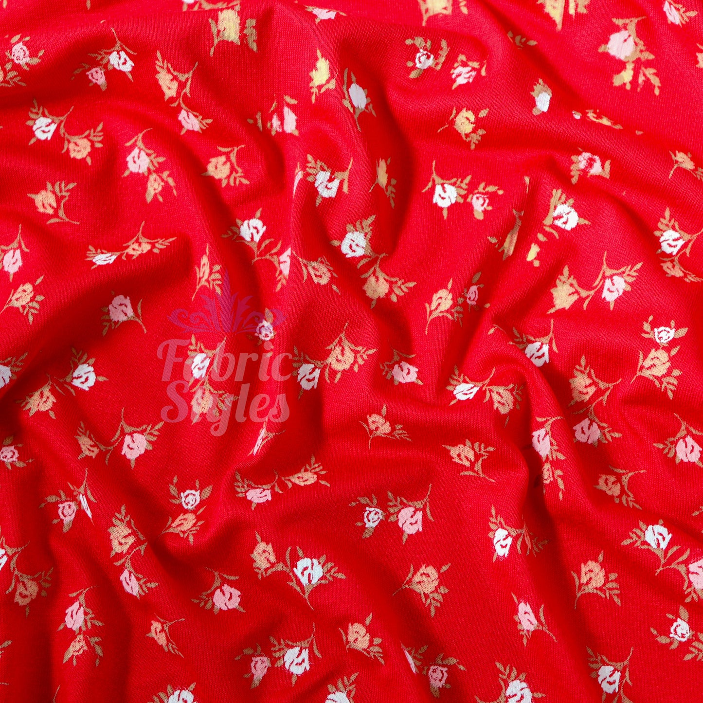 Red Ditsy White Yellow Viscose Elastane Fabric