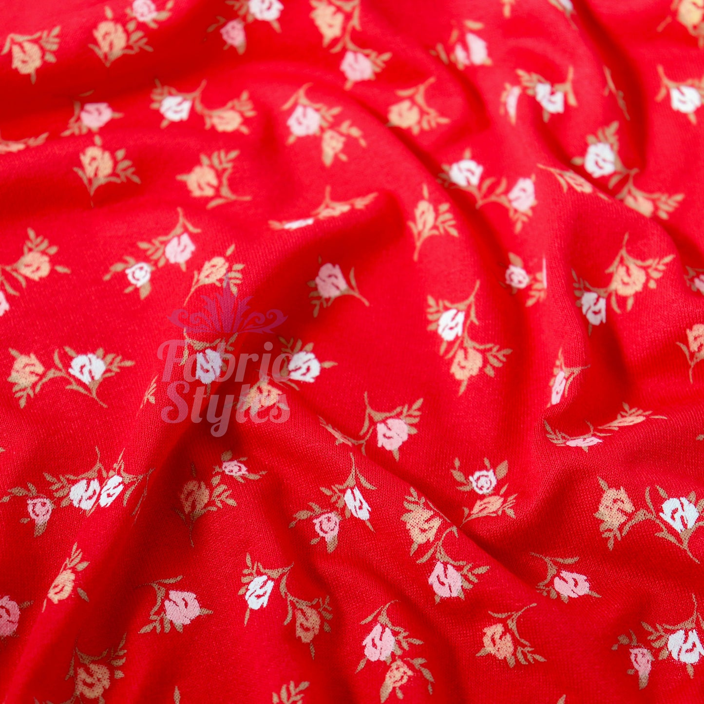 Red Ditsy White Yellow Viscose Elastane Fabric