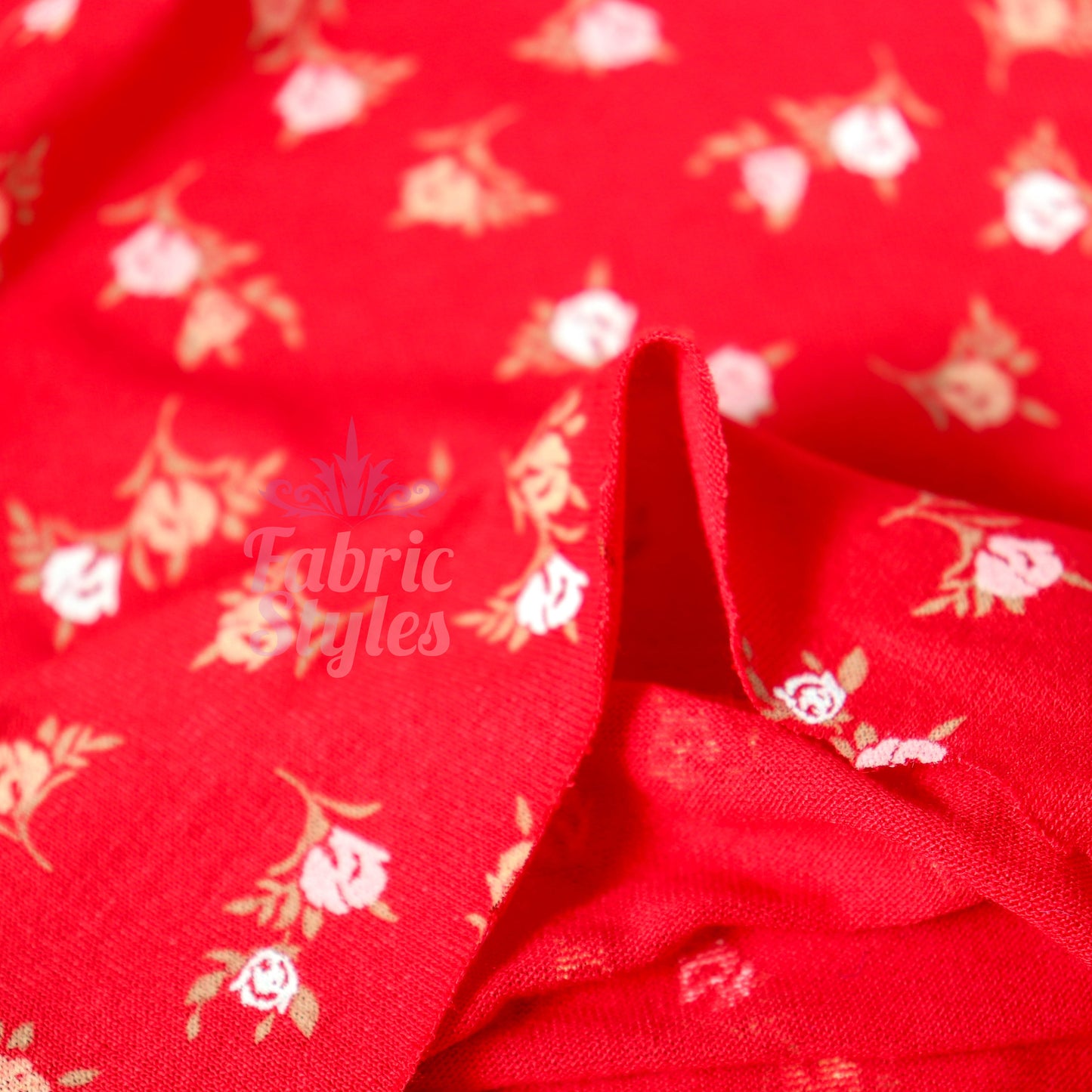 Red Ditsy White Yellow Viscose Elastane Fabric