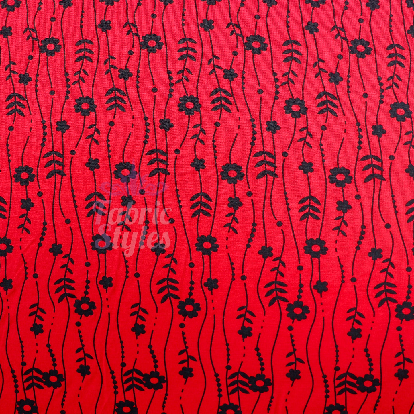 Red Stripe Floral Viscose Elastane Fabric