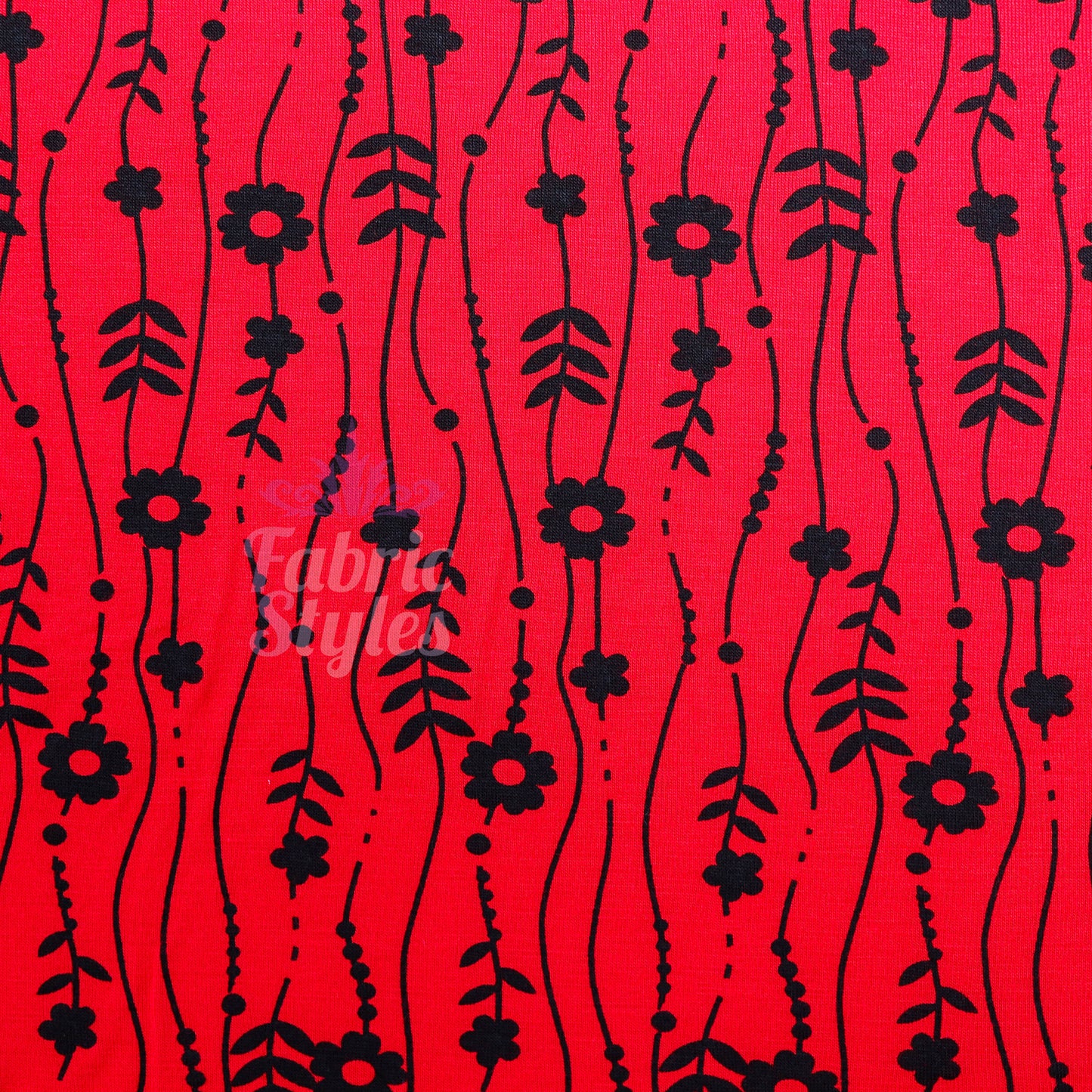 Red Stripe Floral Viscose Elastane Fabric