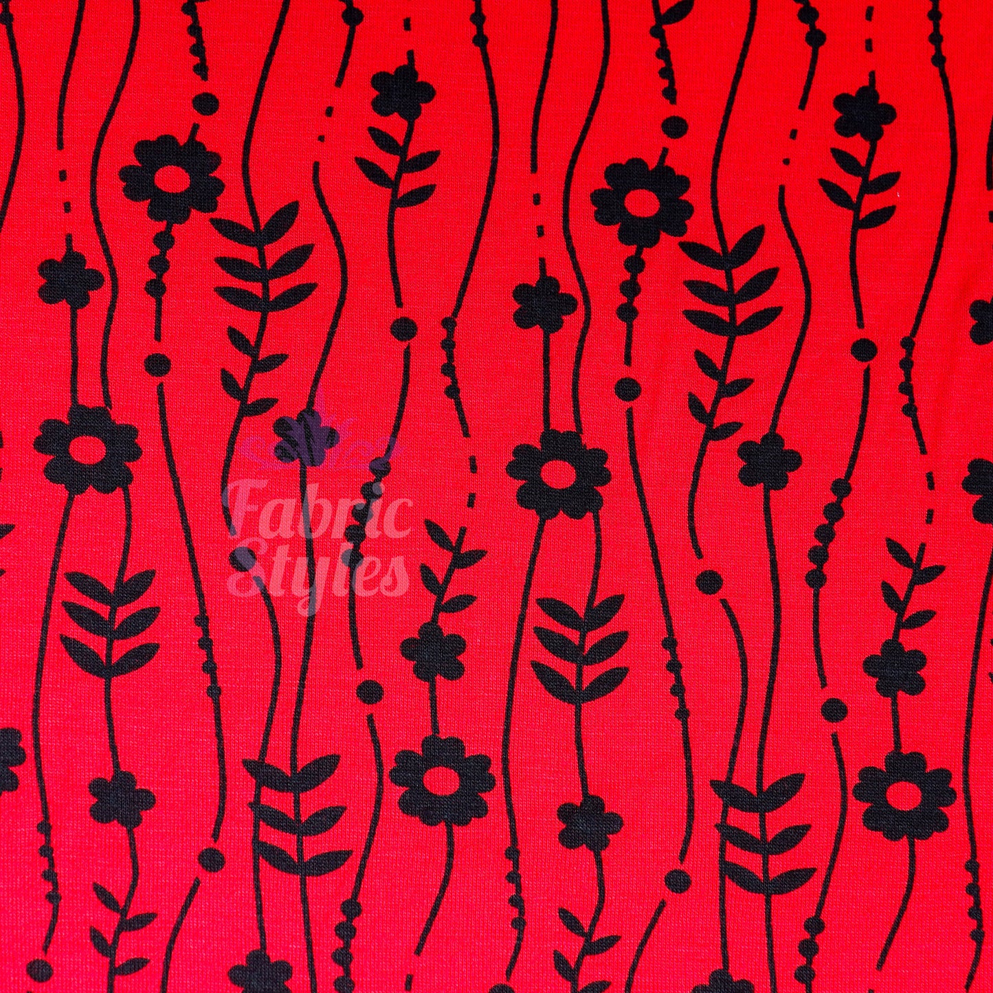 Red Stripe Floral Viscose Elastane Fabric