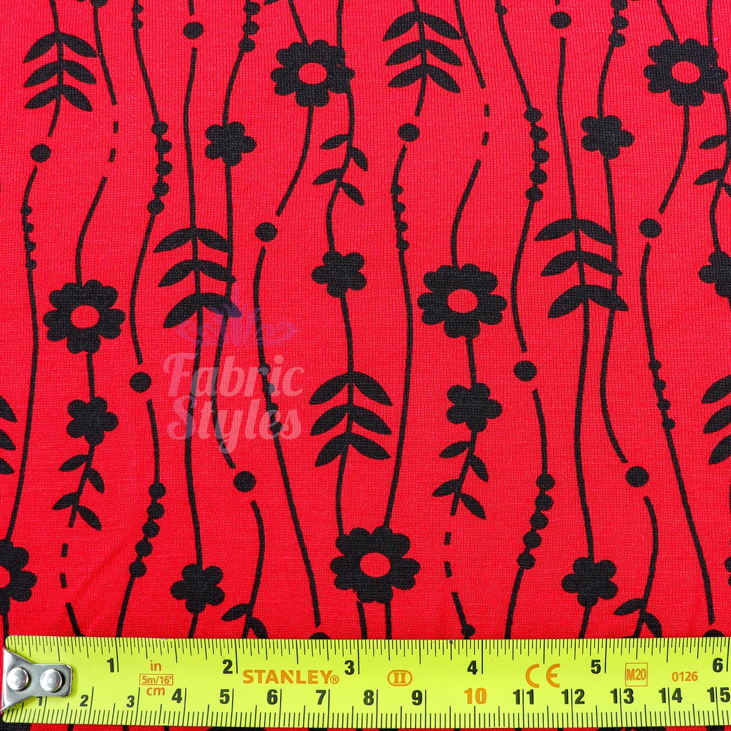 Red Stripe Floral Viscose Elastane Fabric