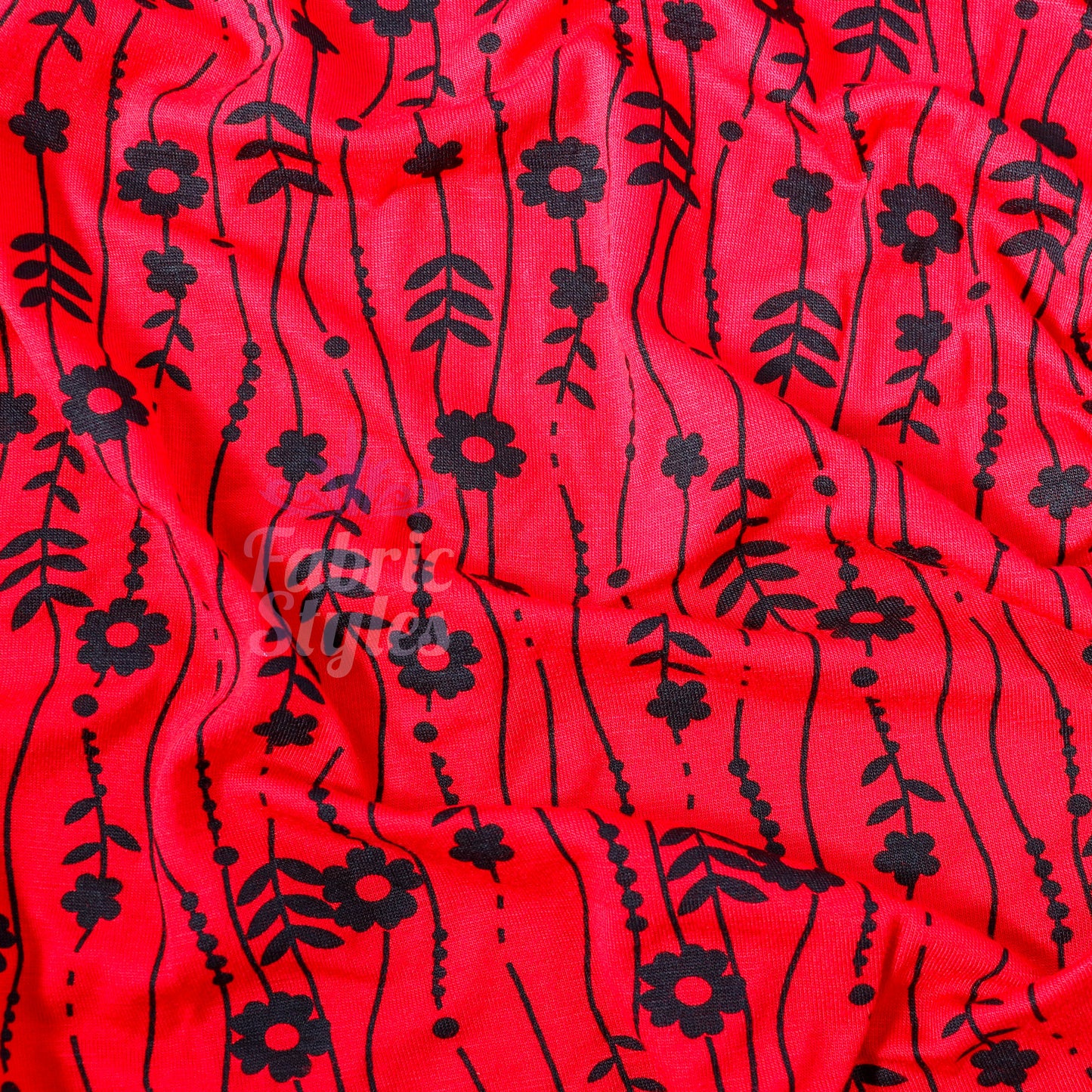 Red Stripe Floral Viscose Elastane Fabric