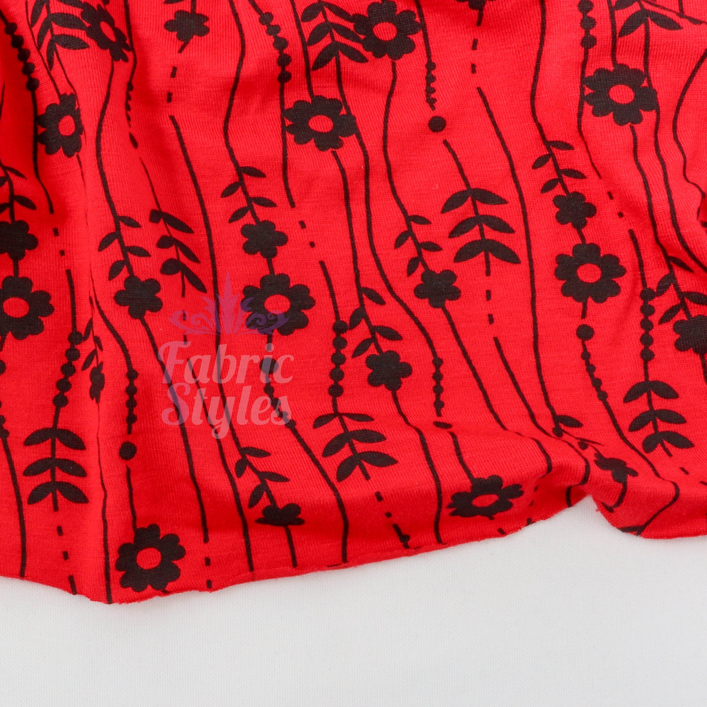 Red Stripe Floral Viscose Elastane Fabric