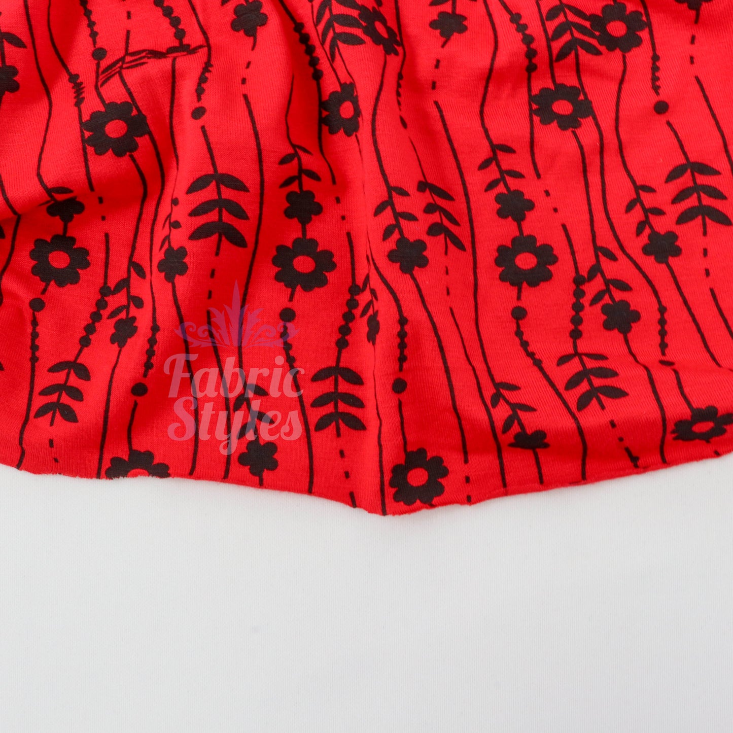 Red Stripe Floral Viscose Elastane Fabric