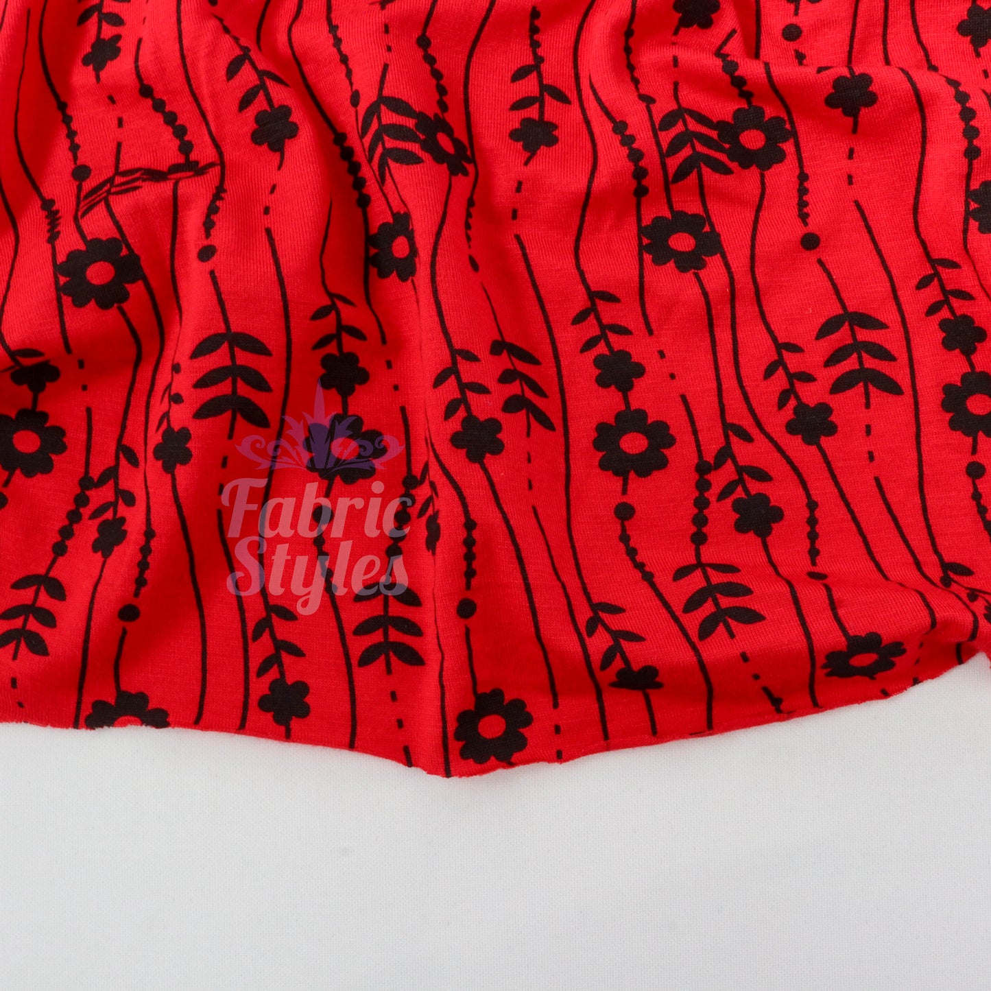 Red Stripe Floral Viscose Elastane Fabric