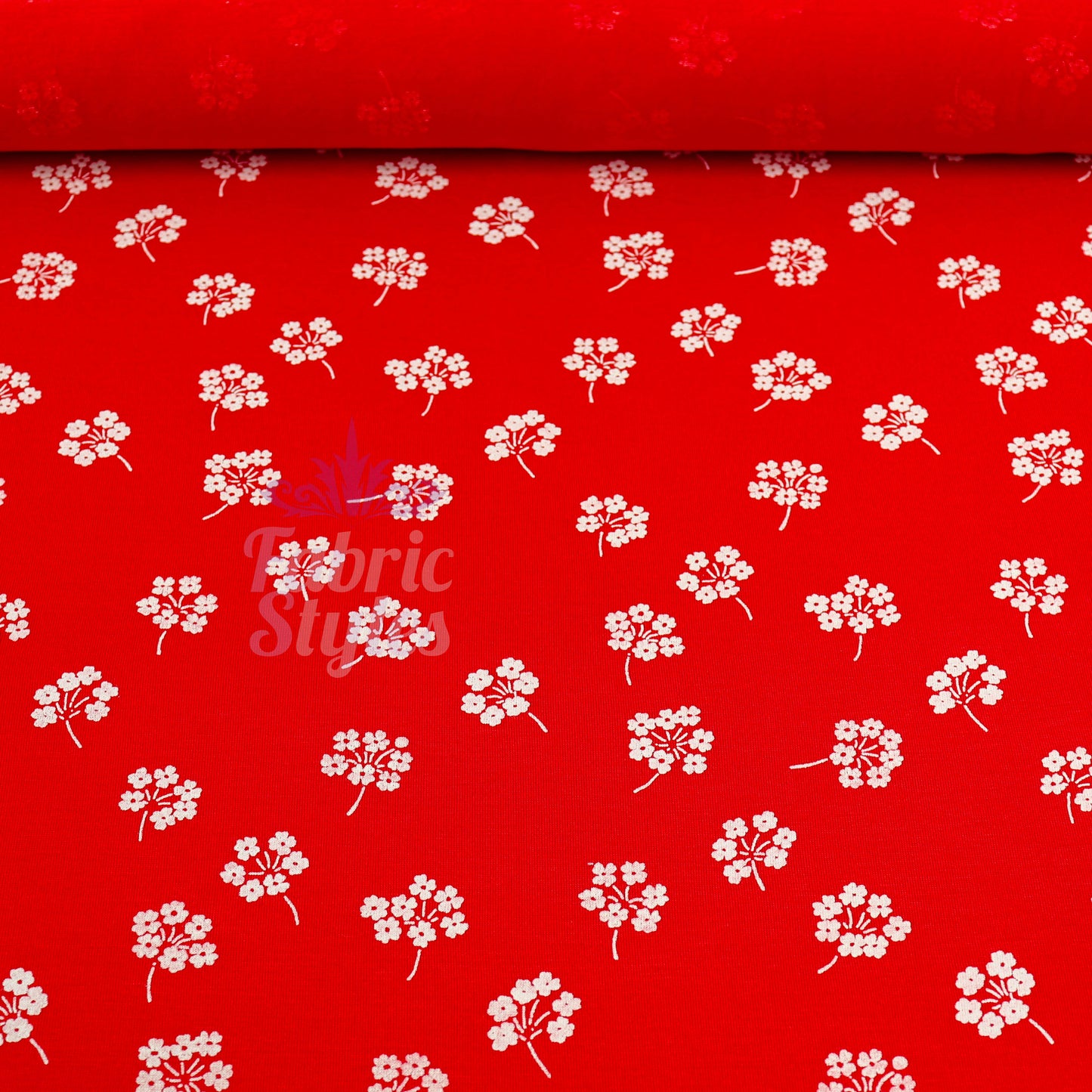 Red Floral White Bouquet Viscose Elastane Fabric