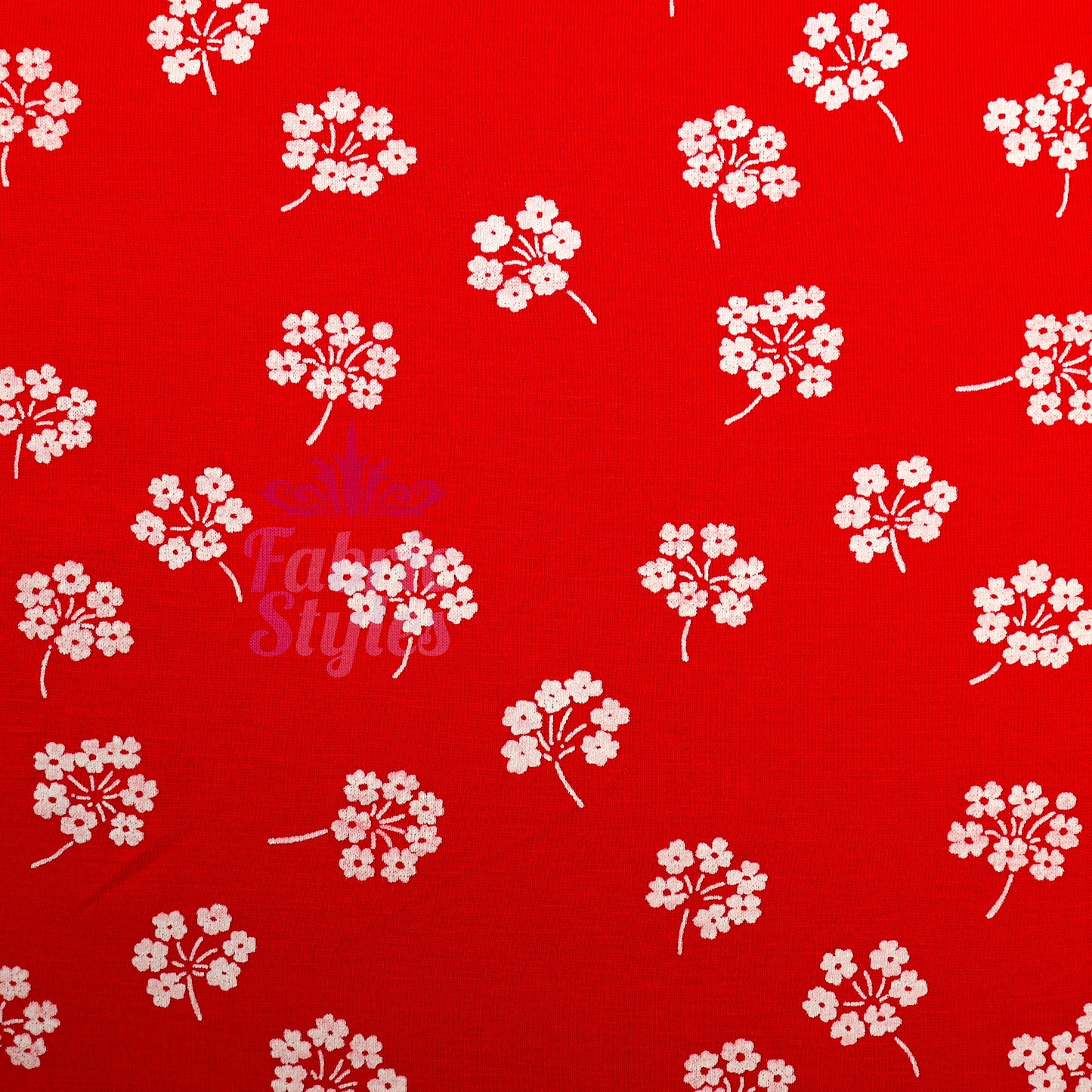Red Floral White Bouquet Viscose Elastane Fabric