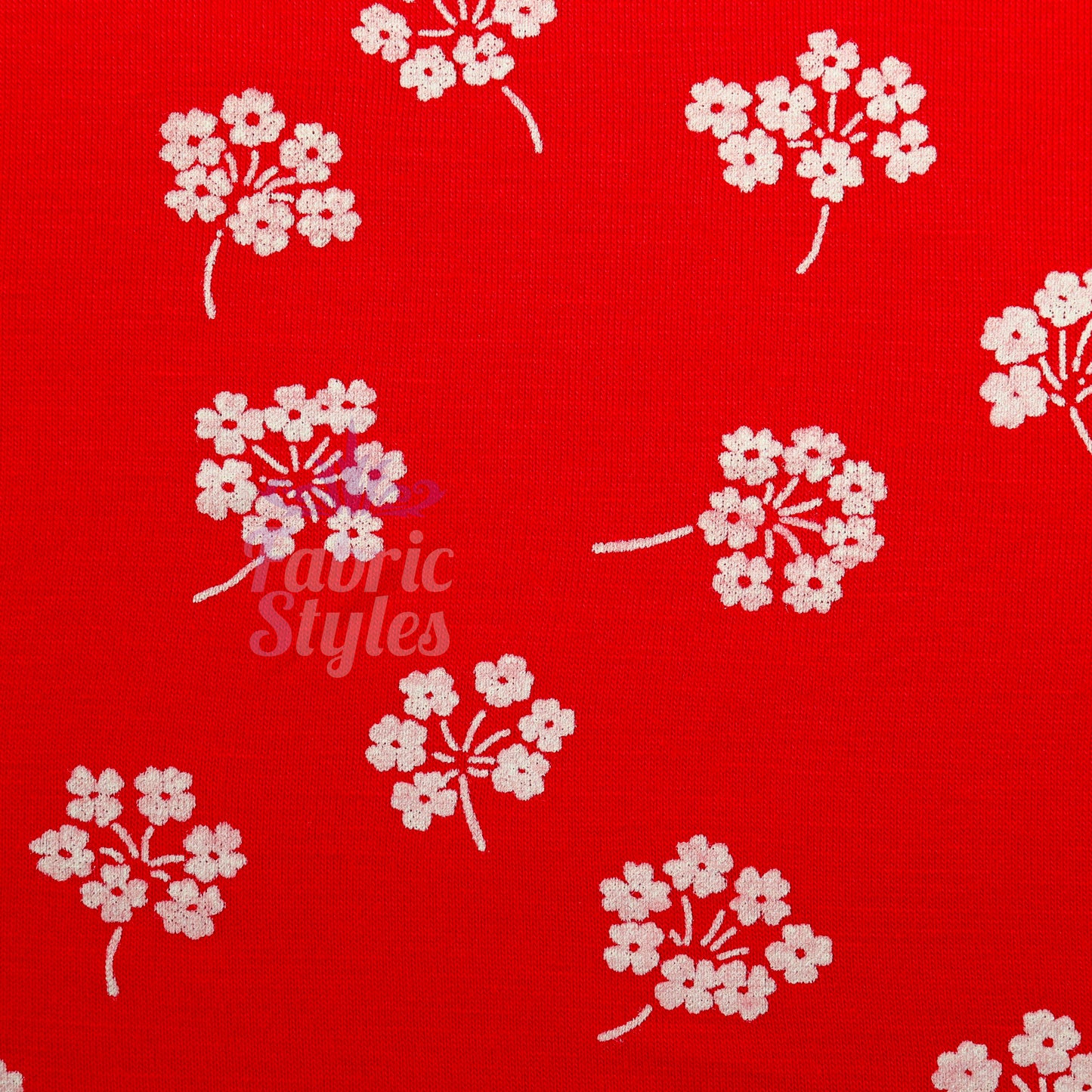 Red Floral White Bouquet Viscose Elastane Fabric