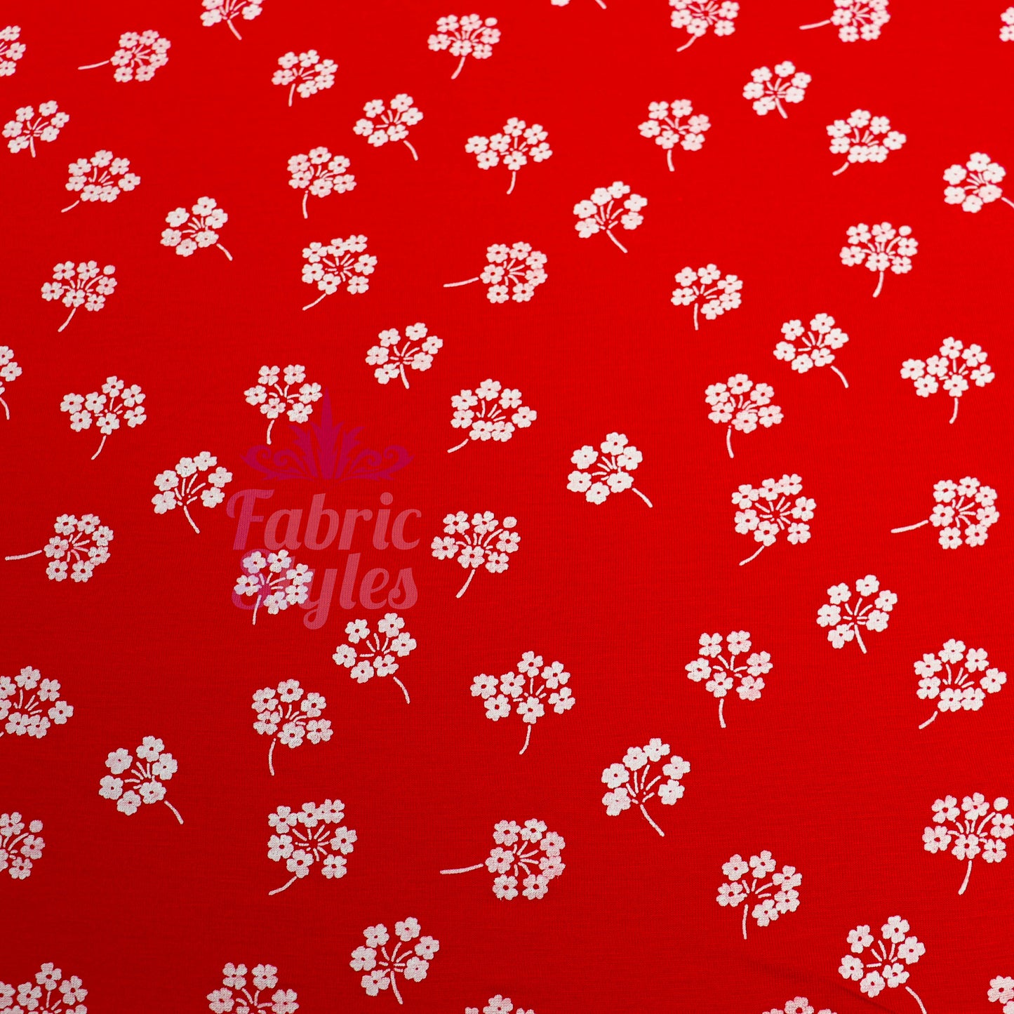 Red Floral White Bouquet Viscose Elastane Fabric