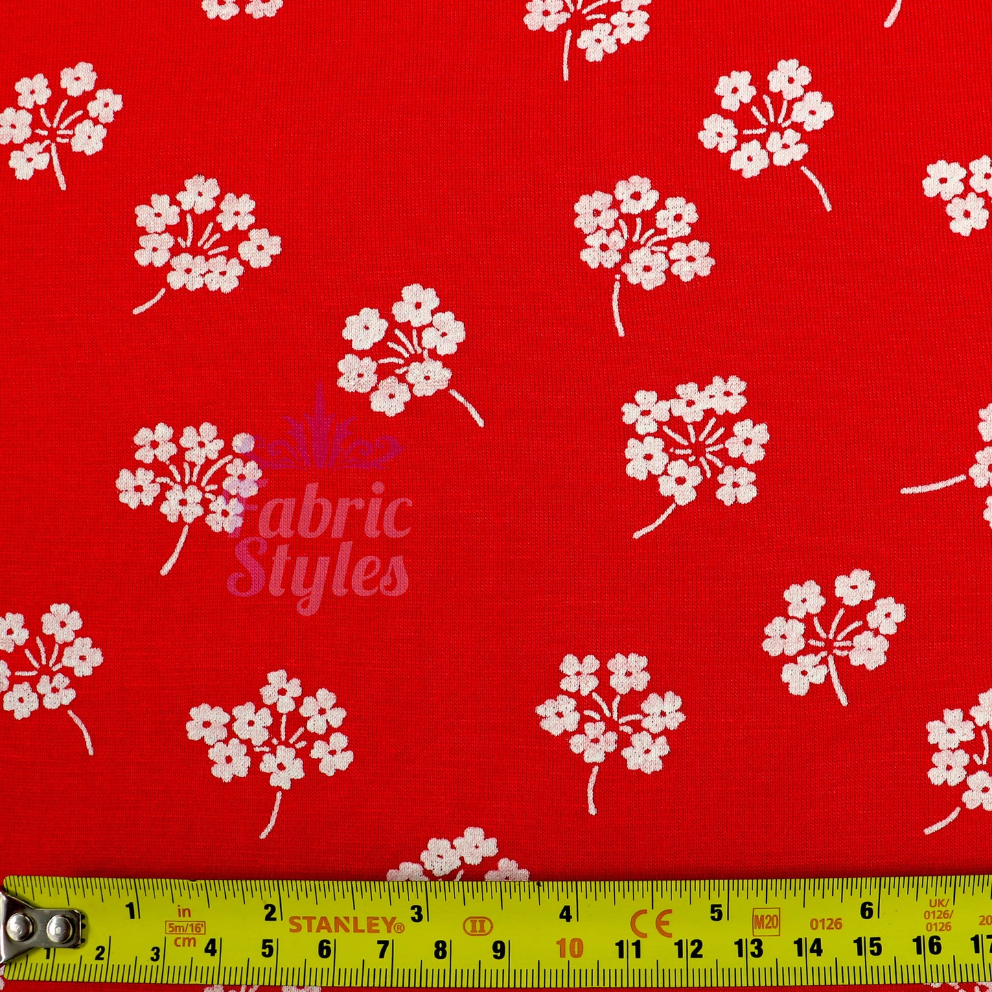 Red Floral White Bouquet Viscose Elastane Fabric