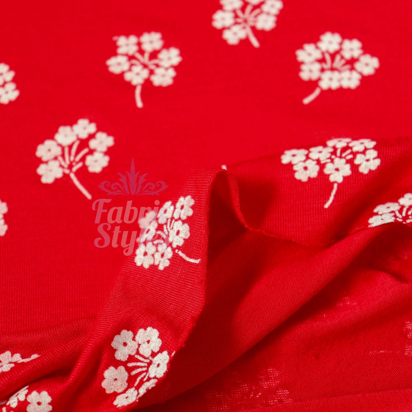 Red Floral White Bouquet Viscose Elastane Fabric