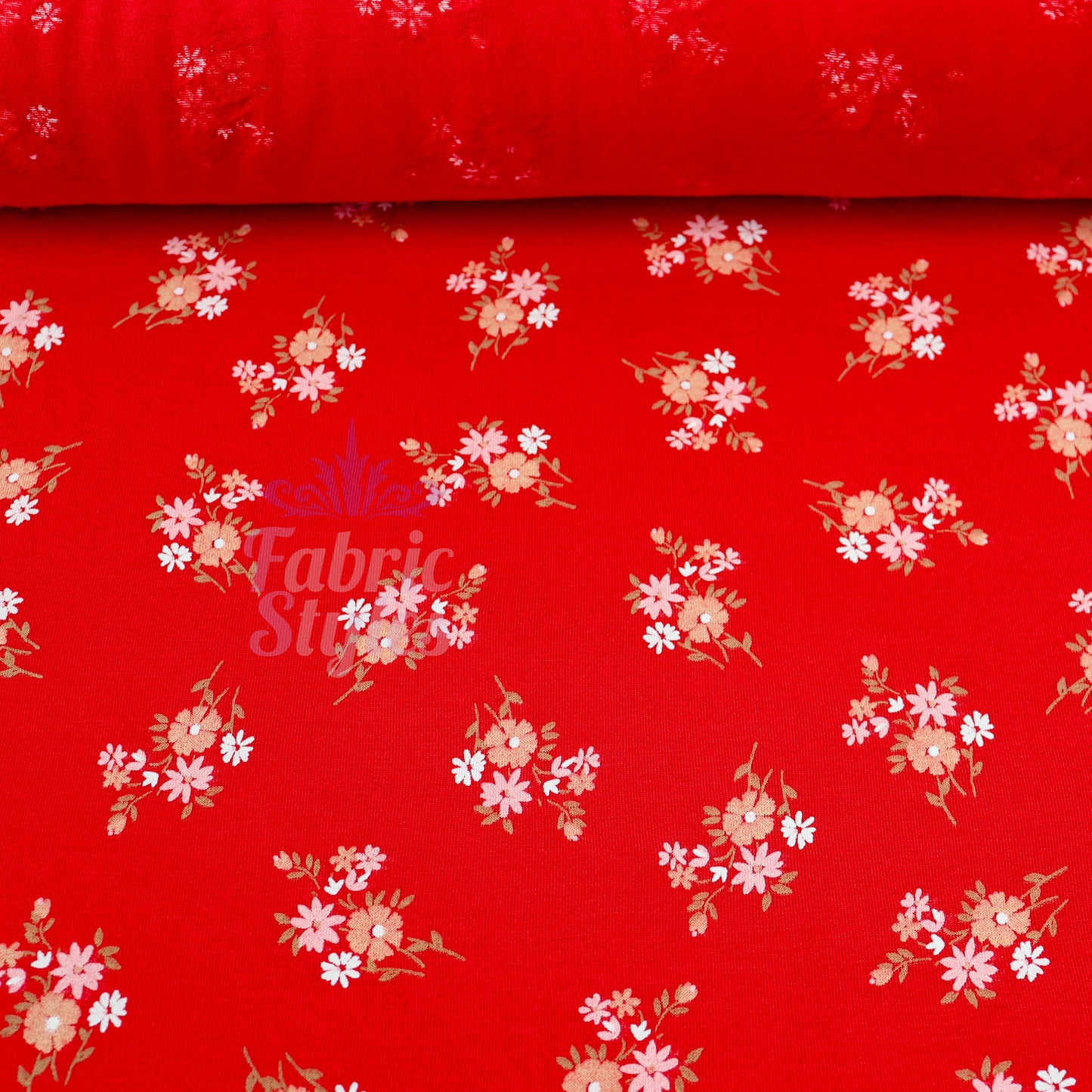 Red Floral Bouquet Viscose Elastane Fabric