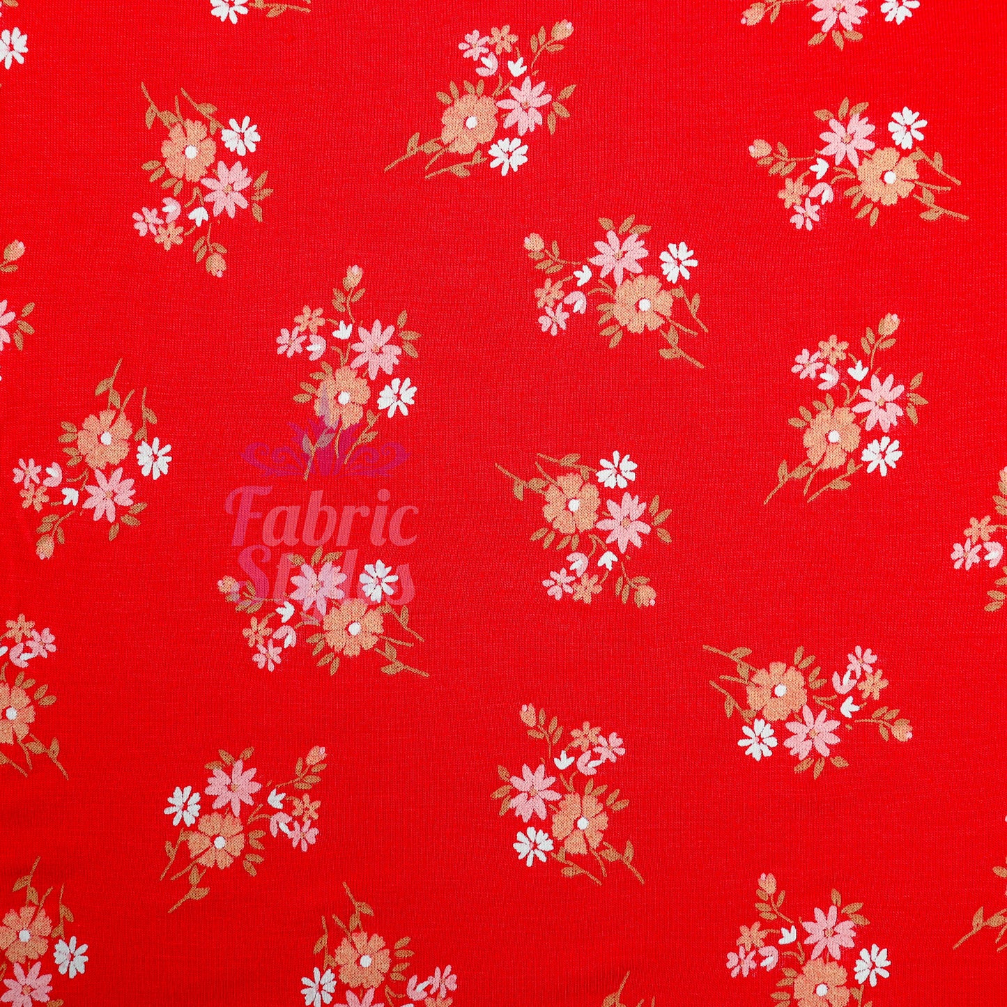 Red Floral Bouquet Viscose Elastane Fabric