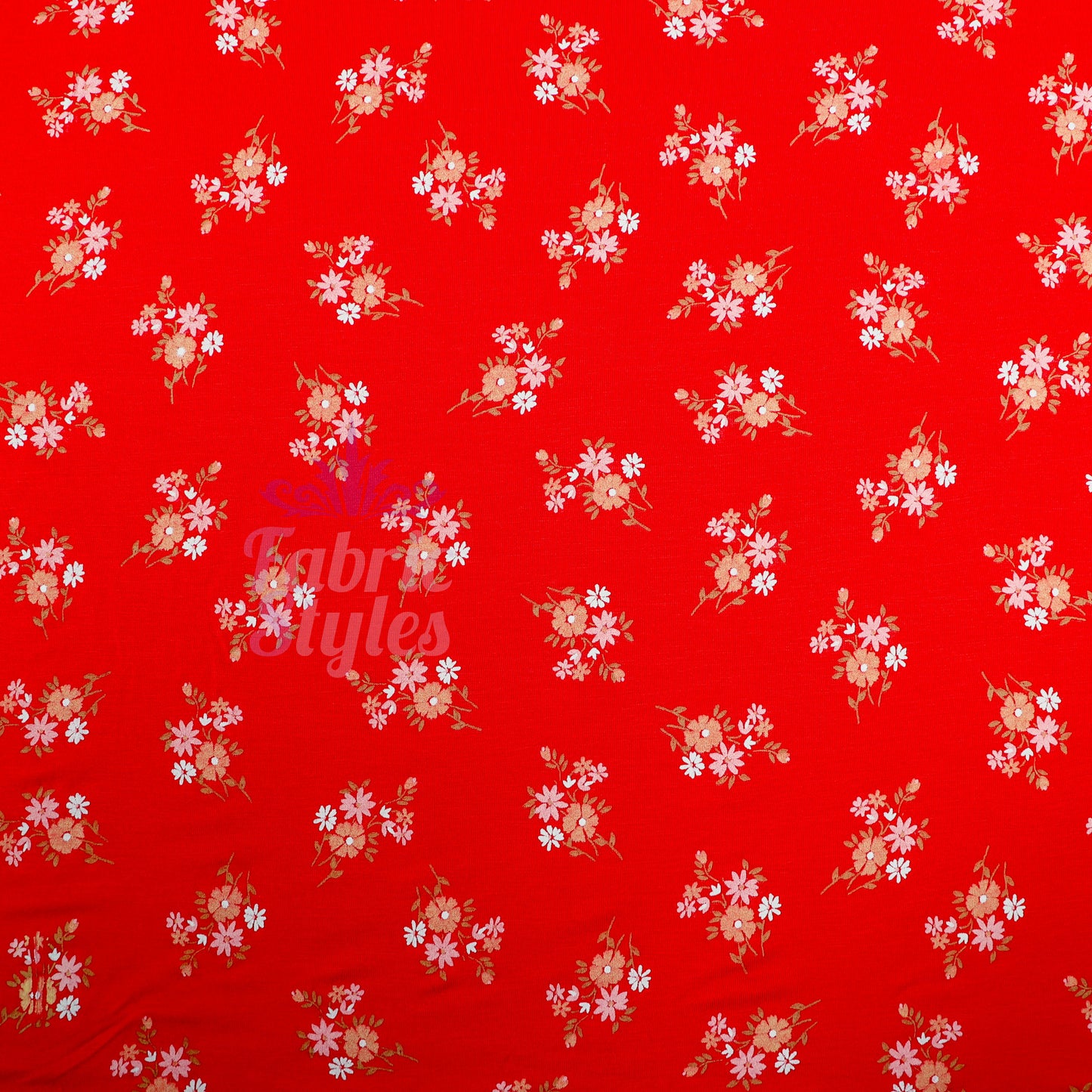 Red Floral Bouquet Viscose Elastane Fabric