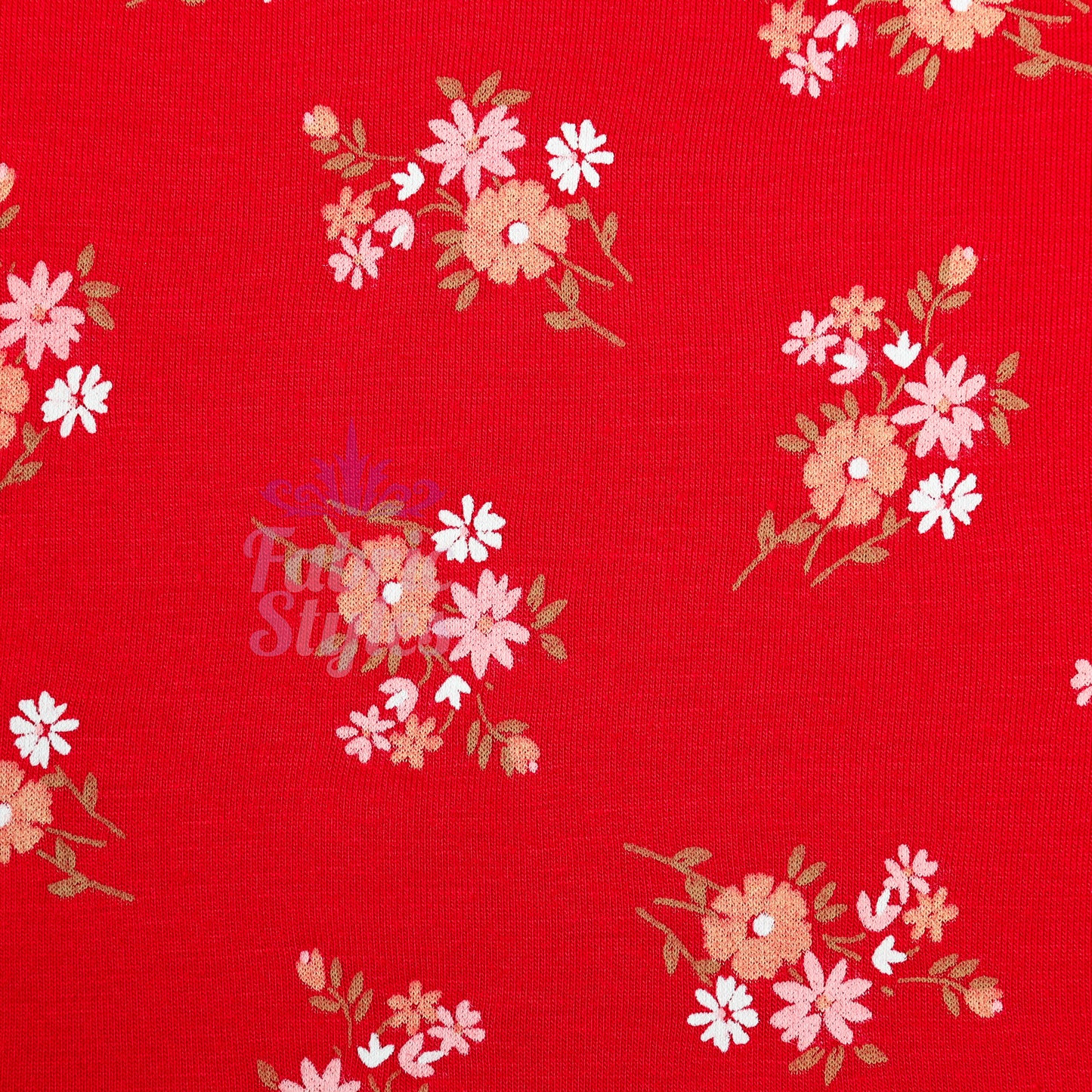 Red Floral Bouquet Viscose Elastane Fabric