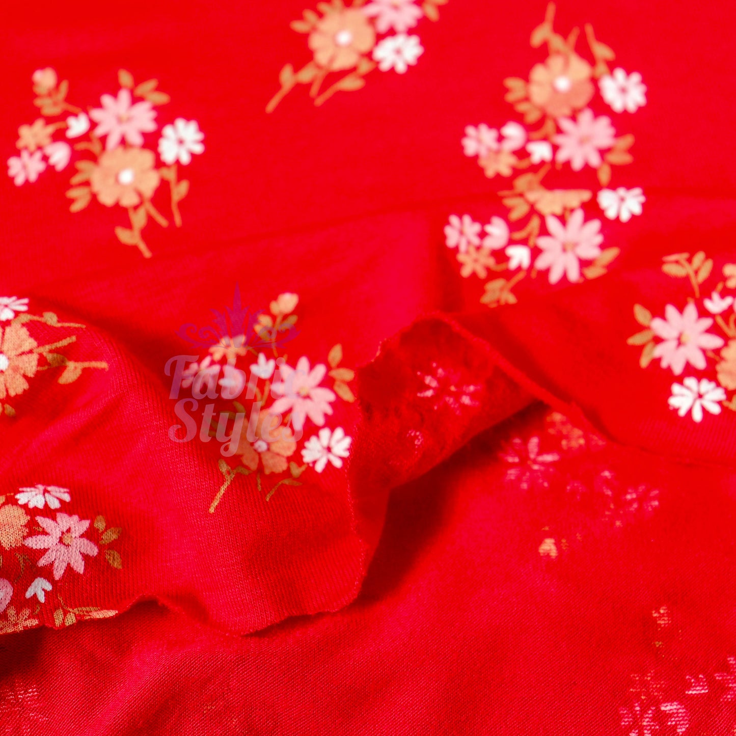Red Floral Bouquet Viscose Elastane Fabric