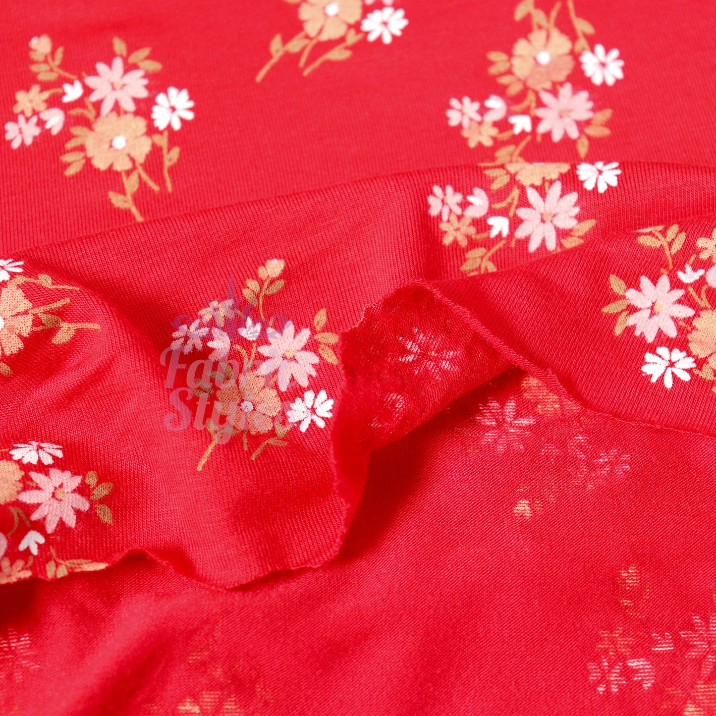 Red Floral Bouquet Viscose Elastane Fabric