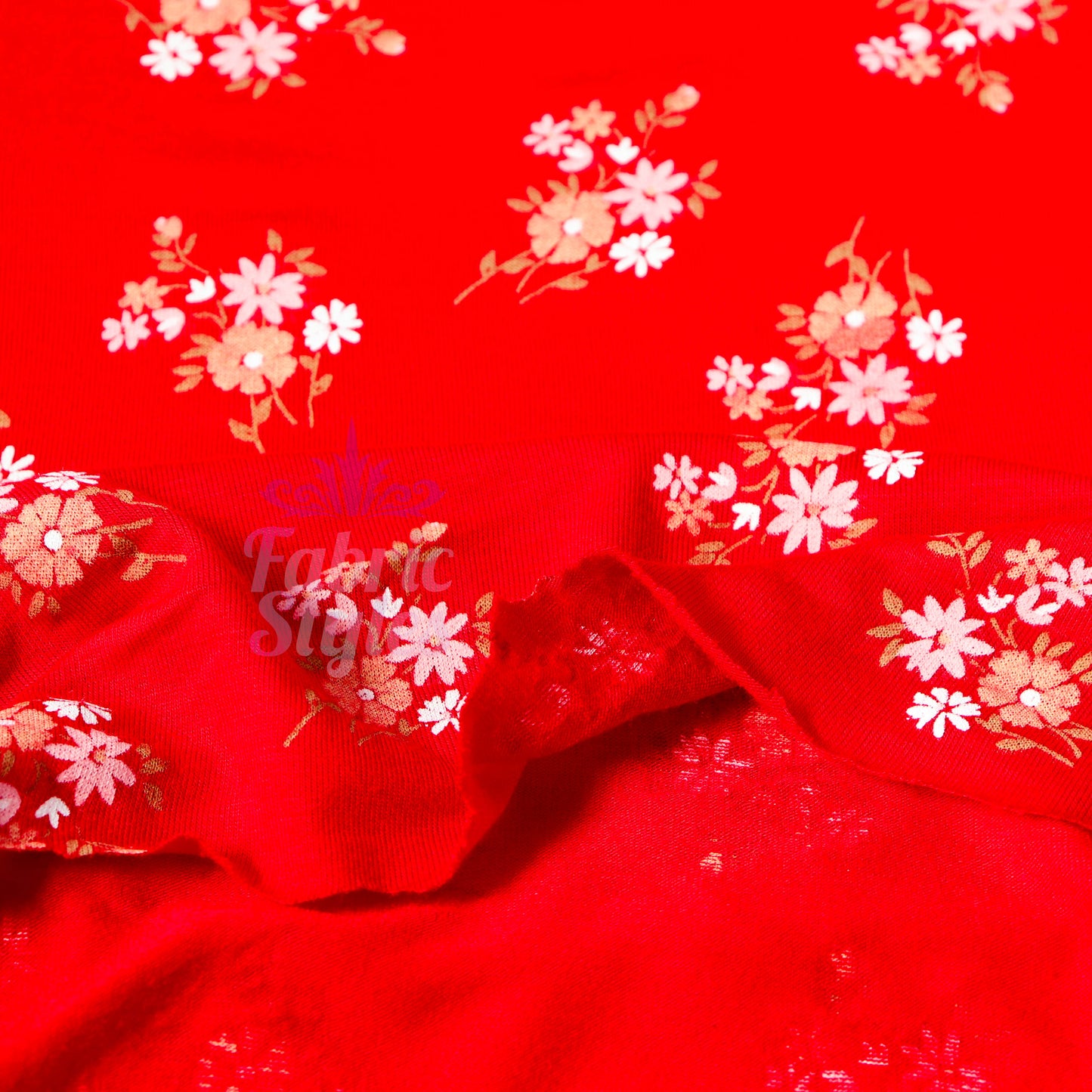 Red Floral Bouquet Viscose Elastane Fabric